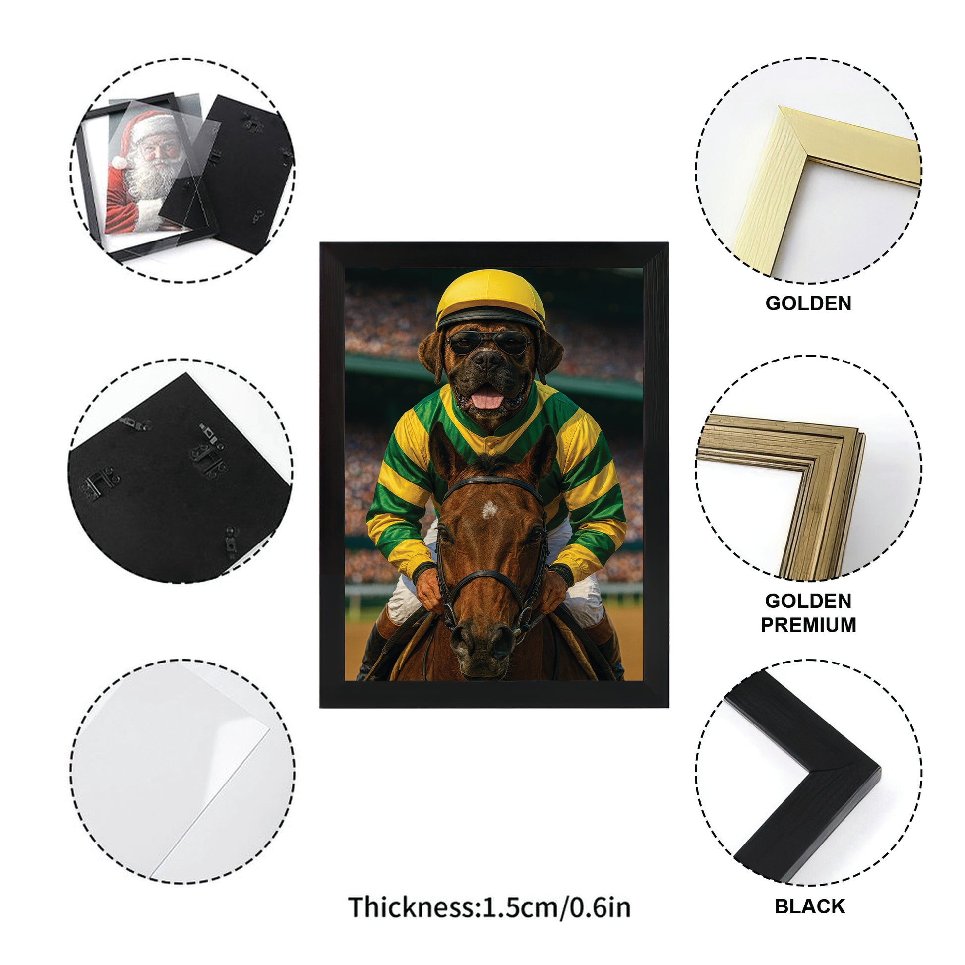 Custom Photo Jockey Horse Racing Dog Canvas Framed Wall Art Gift For Dog Lovers