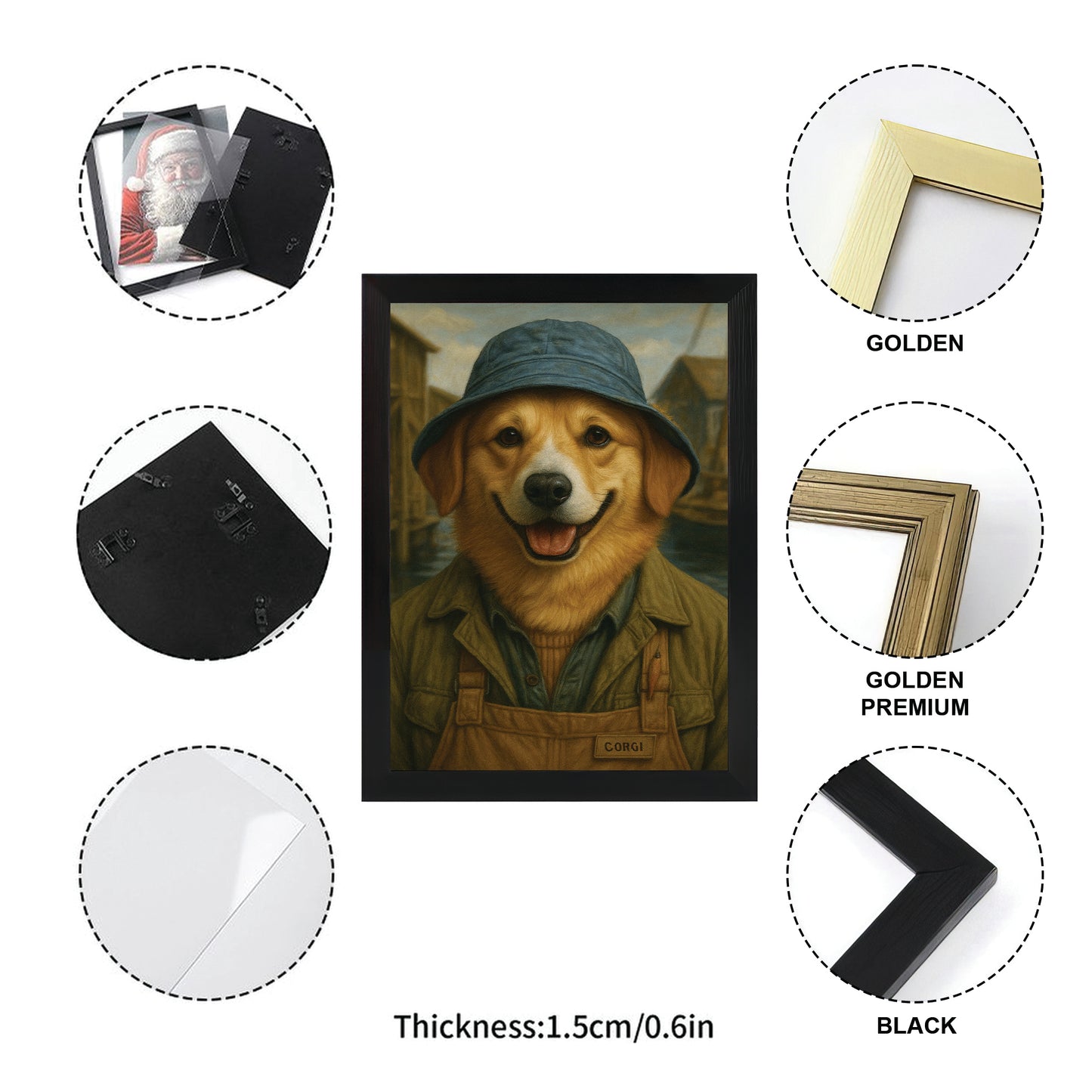 Custom Photo Fisherman Dog Canvas Framed Wall Art Gift For Dog Lovers