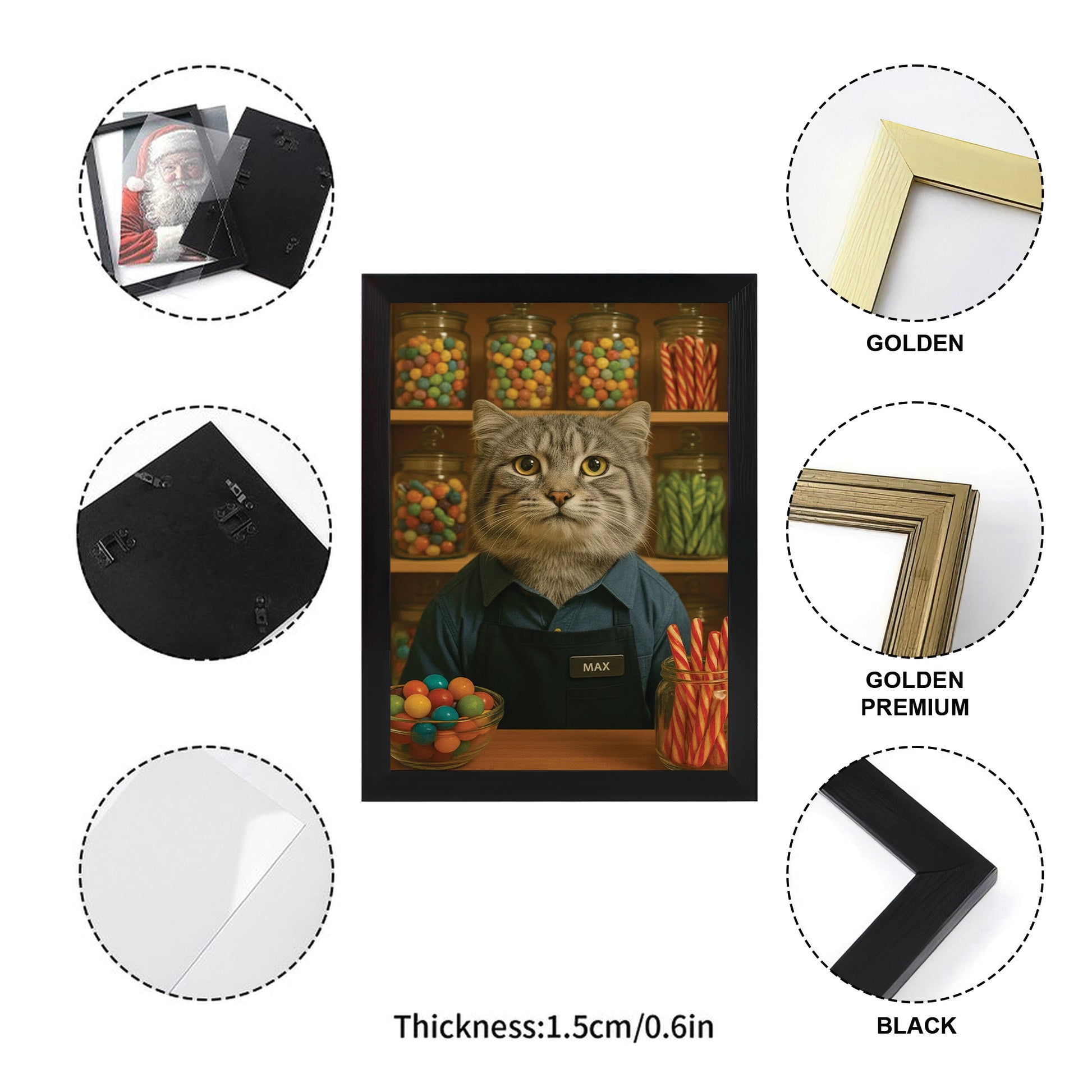 Custom Photo Candy Shop Cat Canvas Framed Wall Art Gift For Cat Lovers