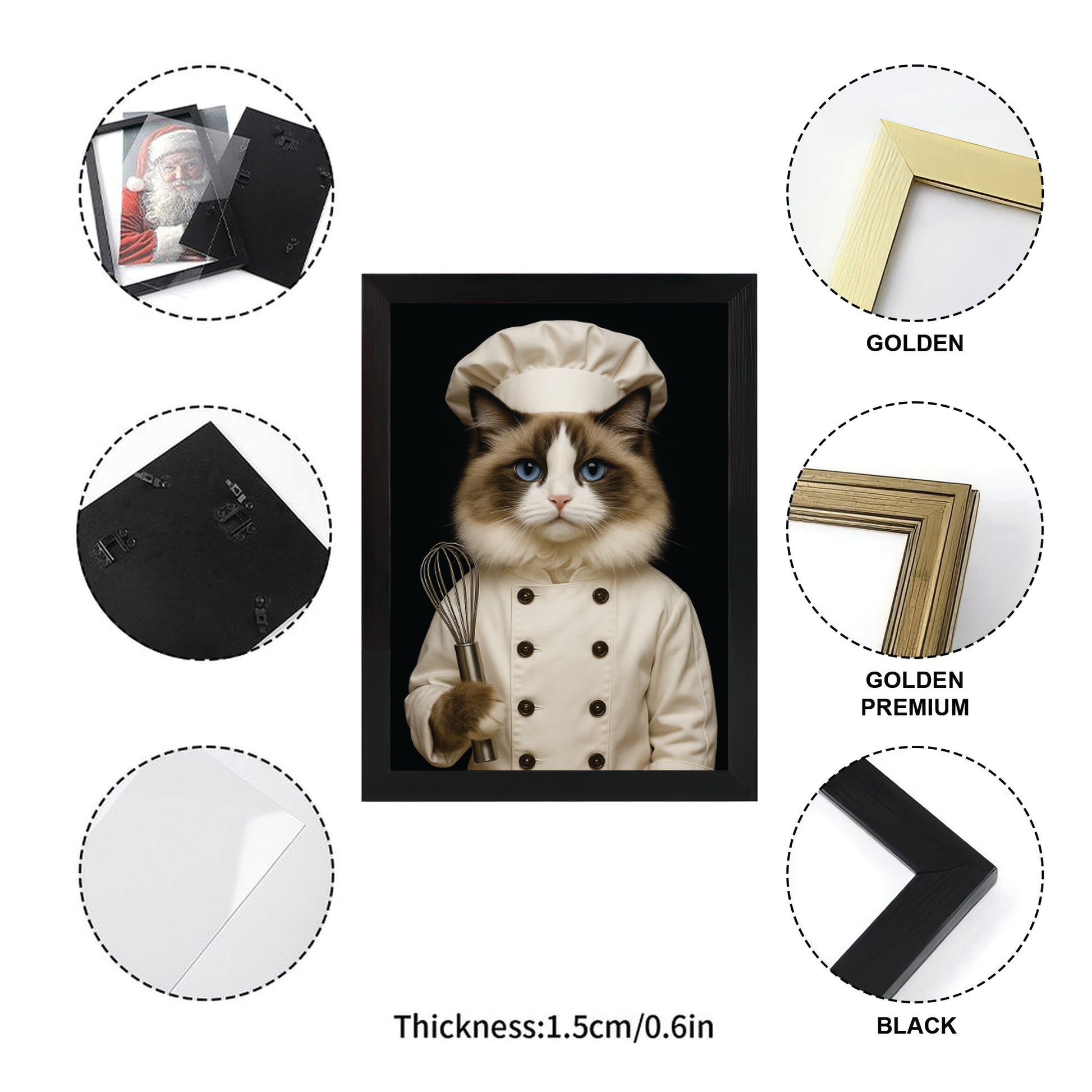 Custom Photo Cat Chef Canvas Framed Wall Art _ Gift For Cat Lovers