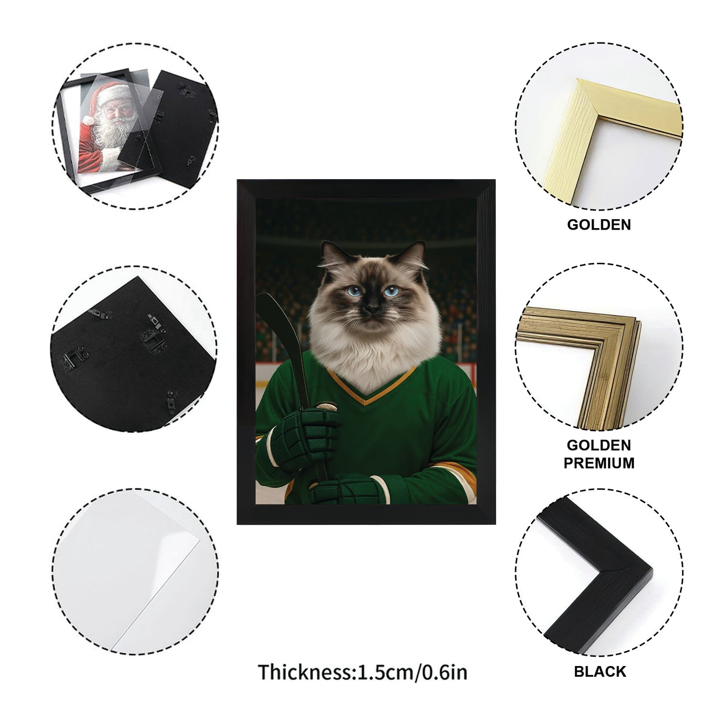 Custom Photo Hockey Player Cat Canvas Framed Wall Art  Gift For Cat Lovers