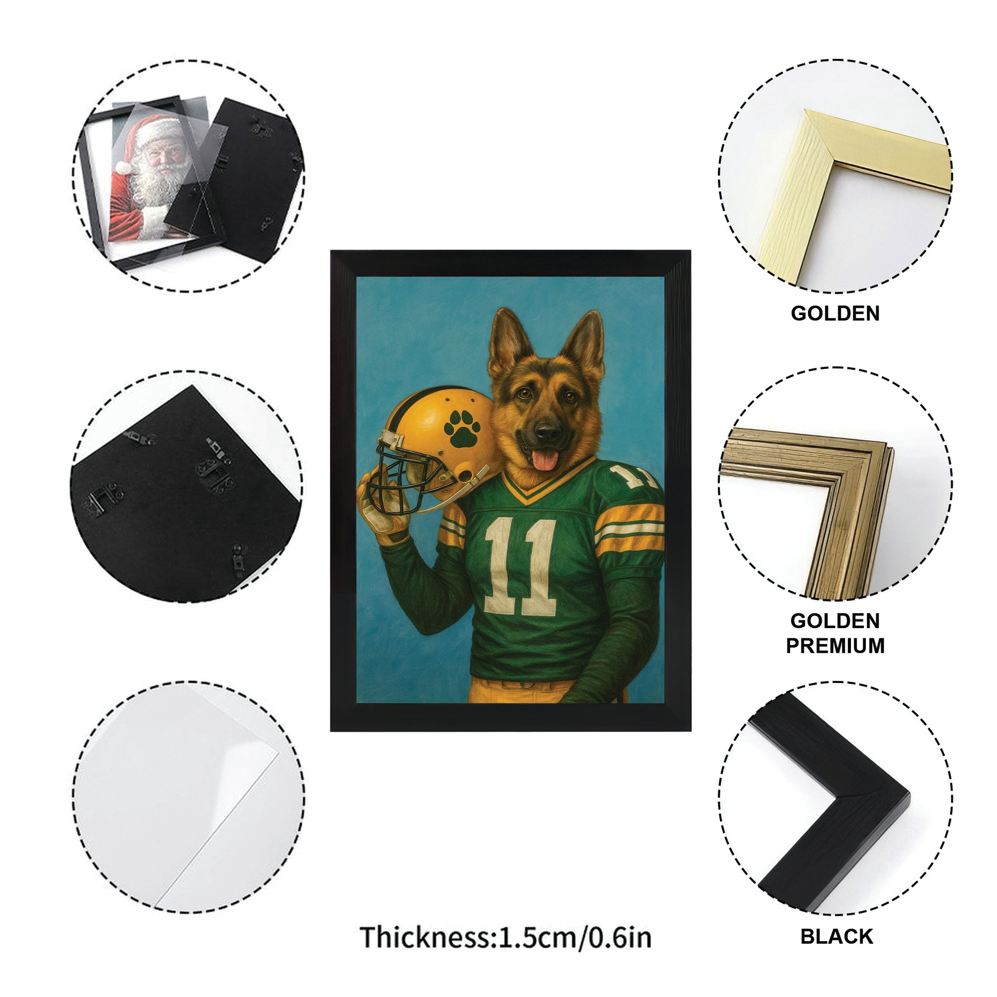 Custom Dog Photo Football Player Canvas Framed Wall Art