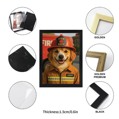 Custom Photo Fire Fighter Dog Canvas Framed Wall Art Gift For Dog Lovers