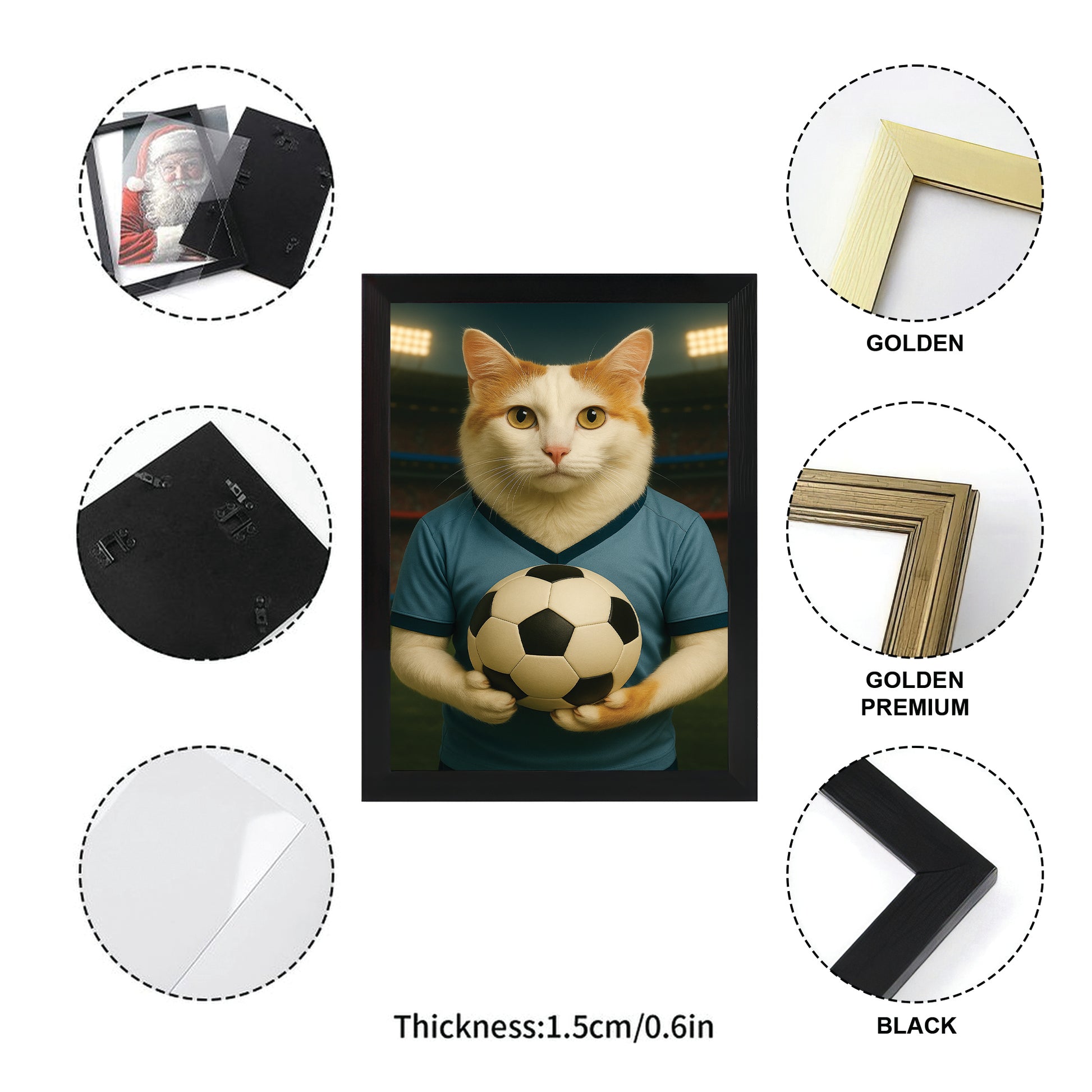 Custom Photo Soccer Cat Canvas Framed Wall Art Gift For Cat Lovers