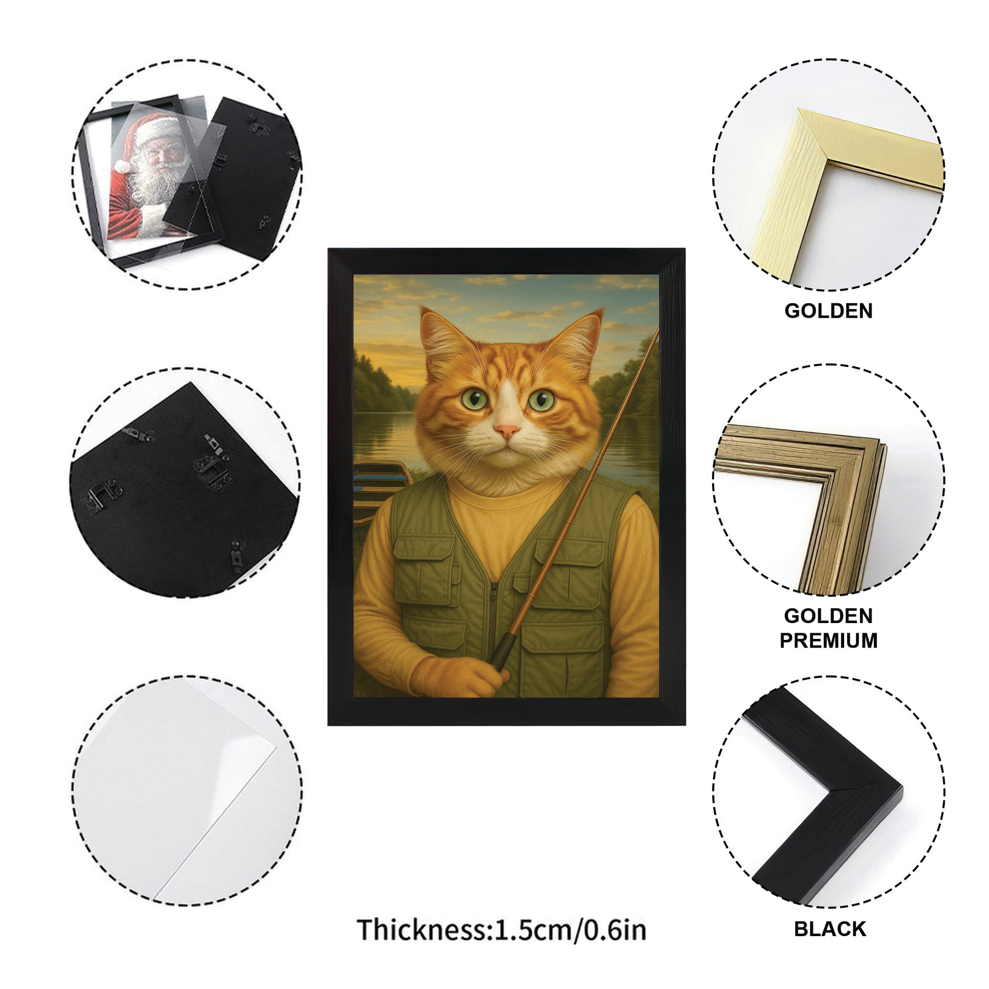 Custom Photo Fisherman Cat Canvas Framed Wall Art