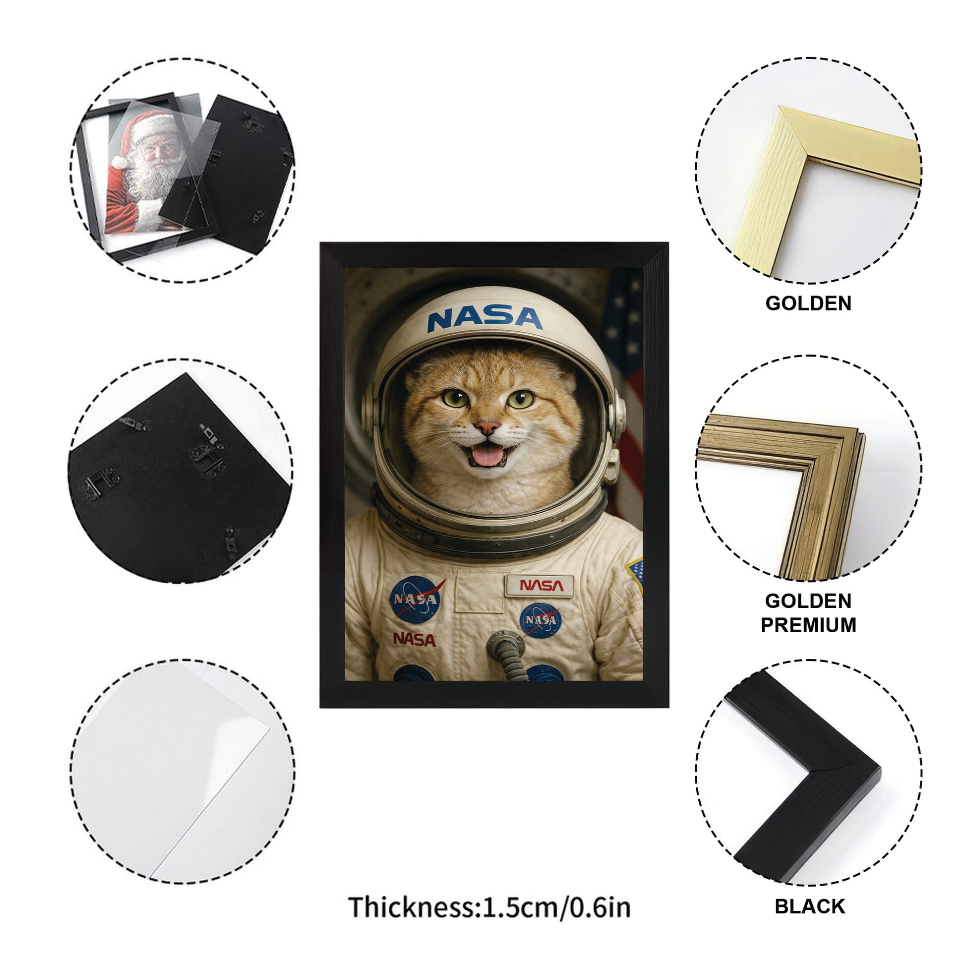 Custom Photo Astronaut Cat Canvas Framed Wall Art Gift For Cat Lovers