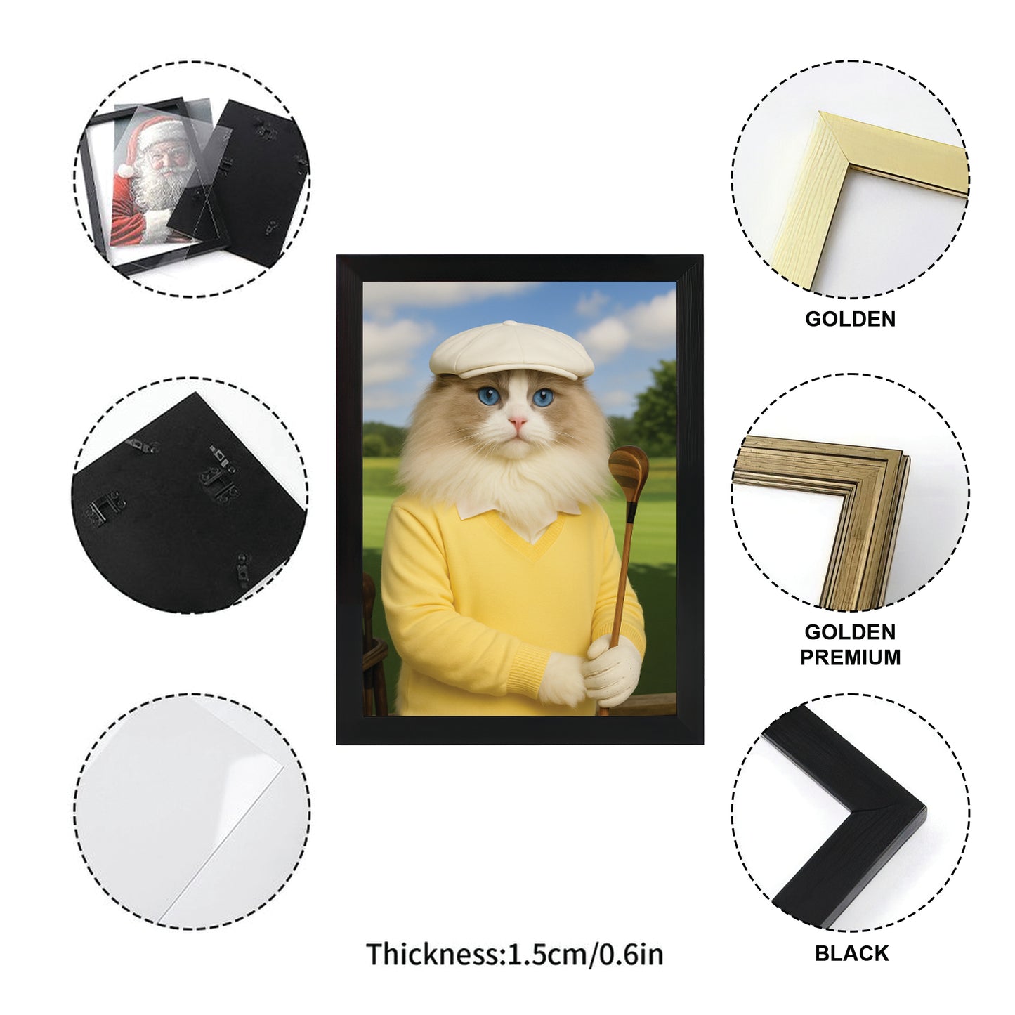 Custom Photo Golfer Cat Canvas Framed Wall Art Gift For Cat Lovers