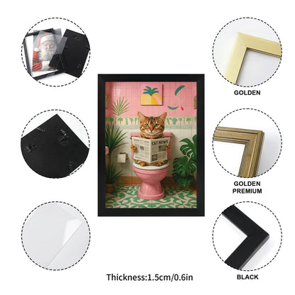 Custom Photo Cat Bathroom Style 10 Canvas Framed Wall Art Gift For Cat Lovers