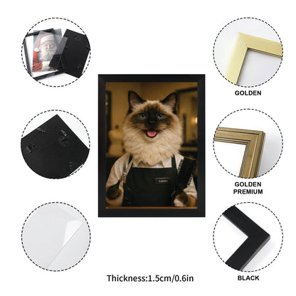 Custom Photo Hair Stylist Cat Canvas Framed Wall Art  Gift For Cat Lovers