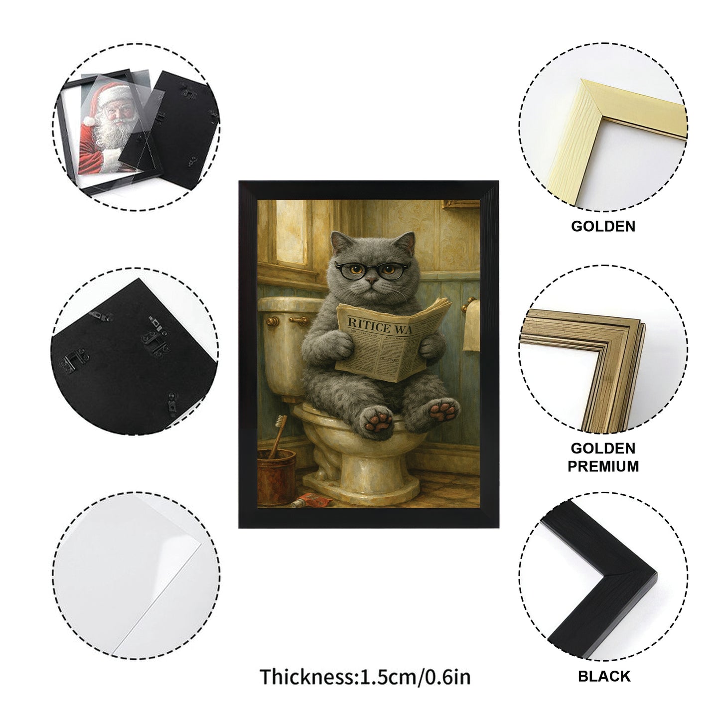 Custom Photo Cat In Bathroom Canvas Framed Wall Art Gift For Cat Lovers