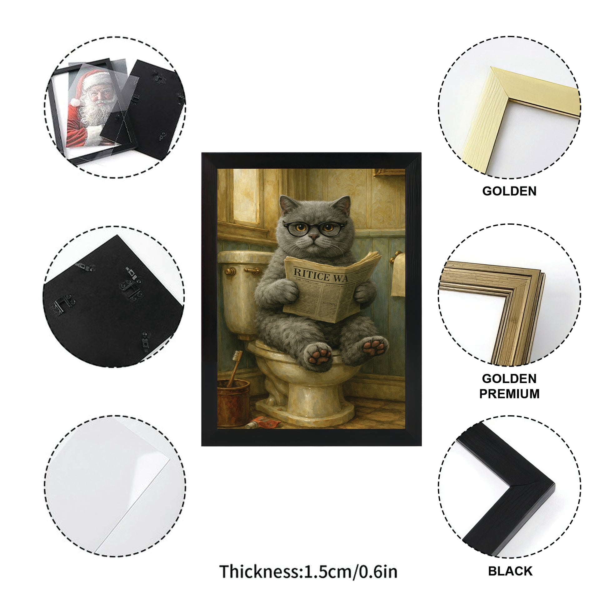 Custom Photo Cat In Bathroom Canvas Framed Wall Art Gift For Cat Lovers