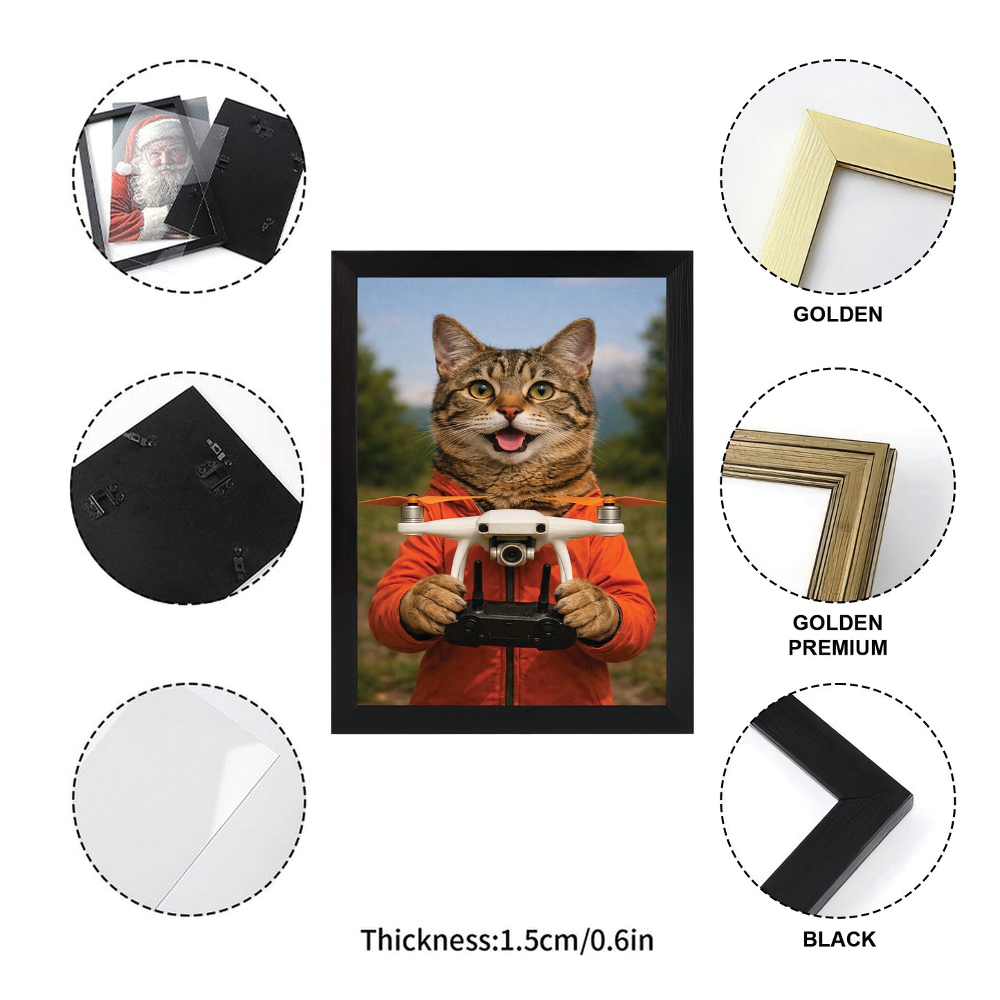 Custom Photo Drone Pilot Cat Canvas Framed Wall Art  Gift For Cat Lovers