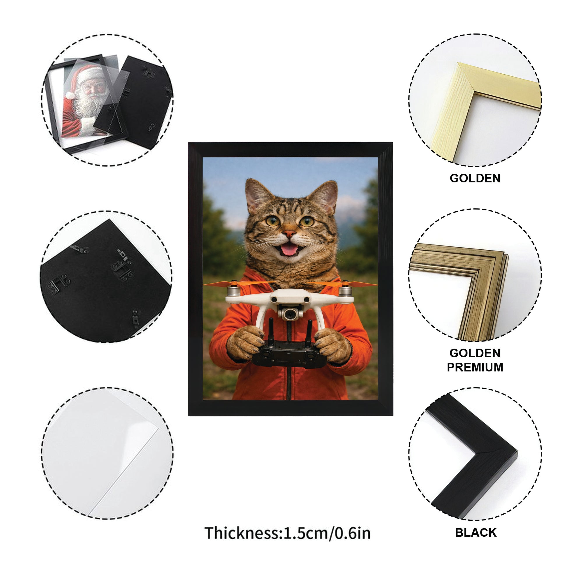 Custom Photo Drone Pilot Cat Canvas Framed Wall Art  Gift For Cat Lovers