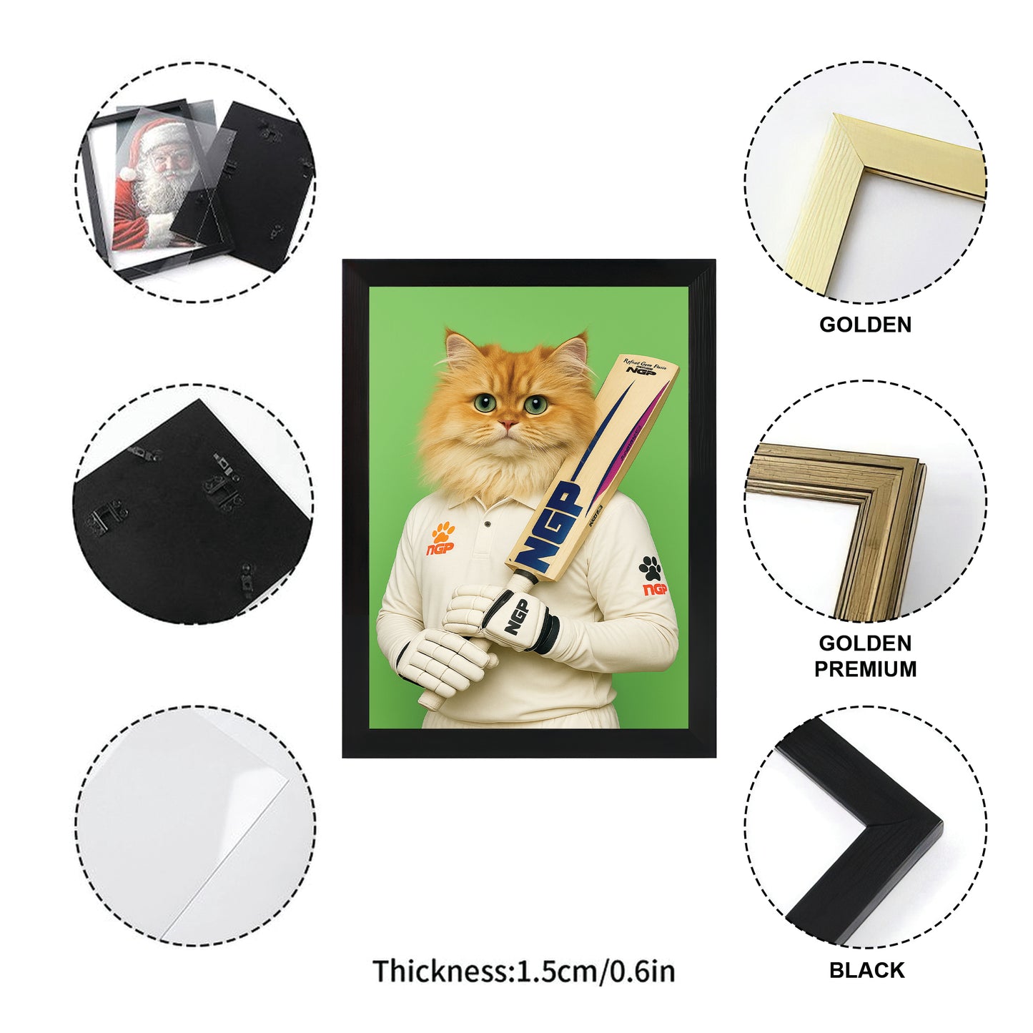 Custom Photo Cricketer Cat Canvas Framed Wall Art Gift For Cat Lovers