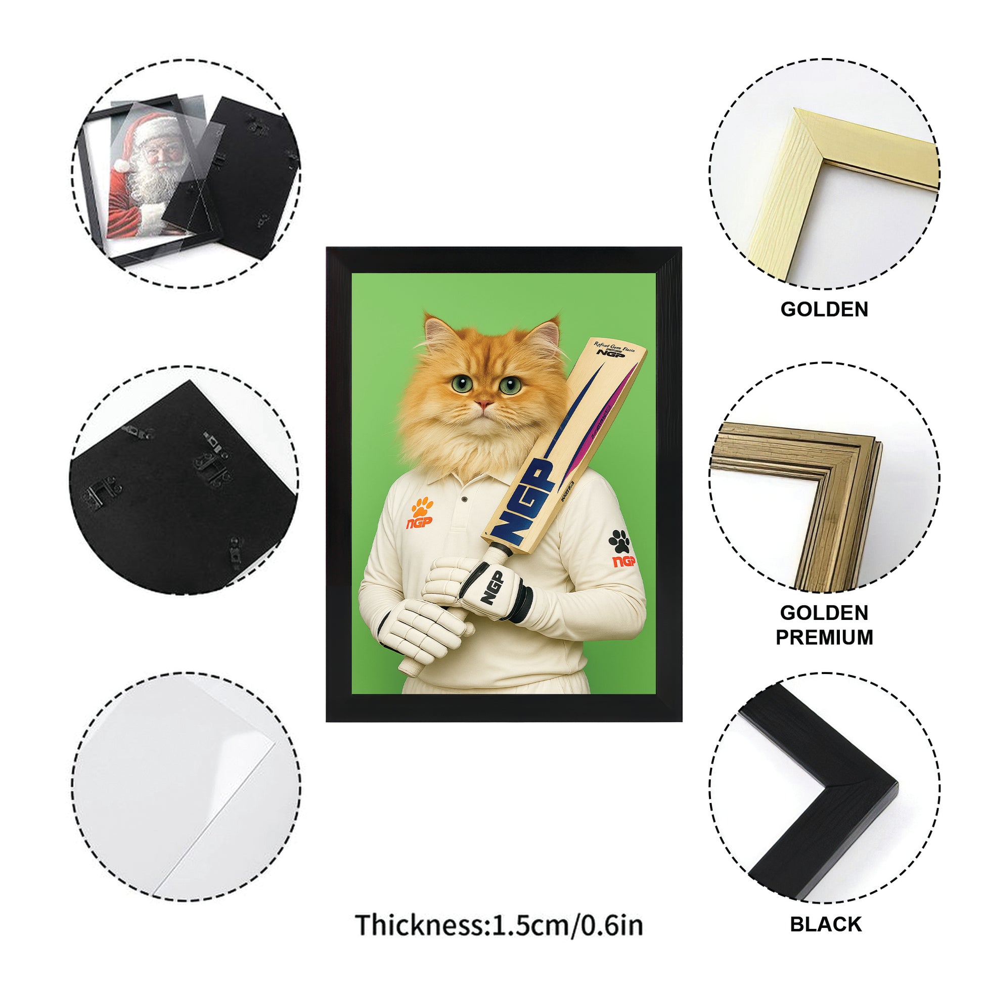 Custom Photo Cricketer Cat Canvas Framed Wall Art Gift For Cat Lovers