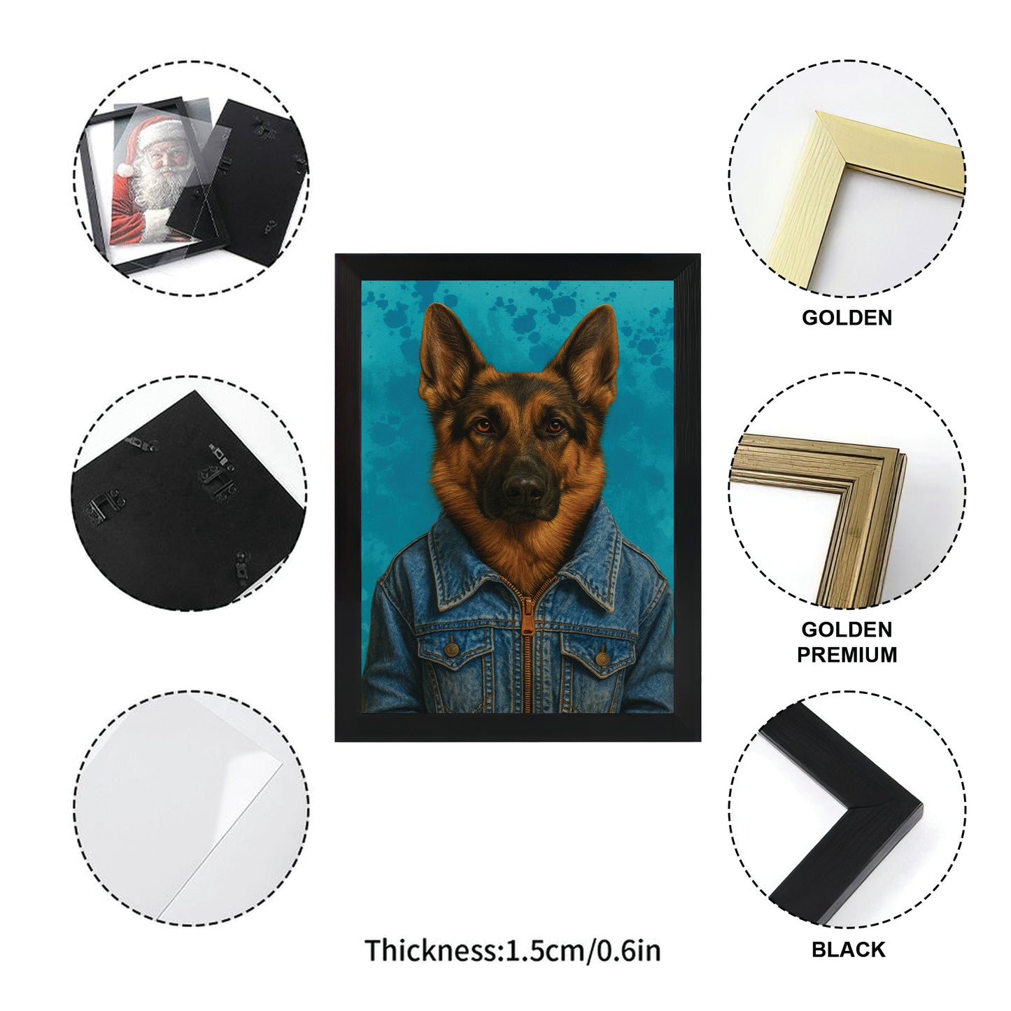 Custom Photo Denim Dog Canvas Framed Wall Art Gift For Dog Lovers