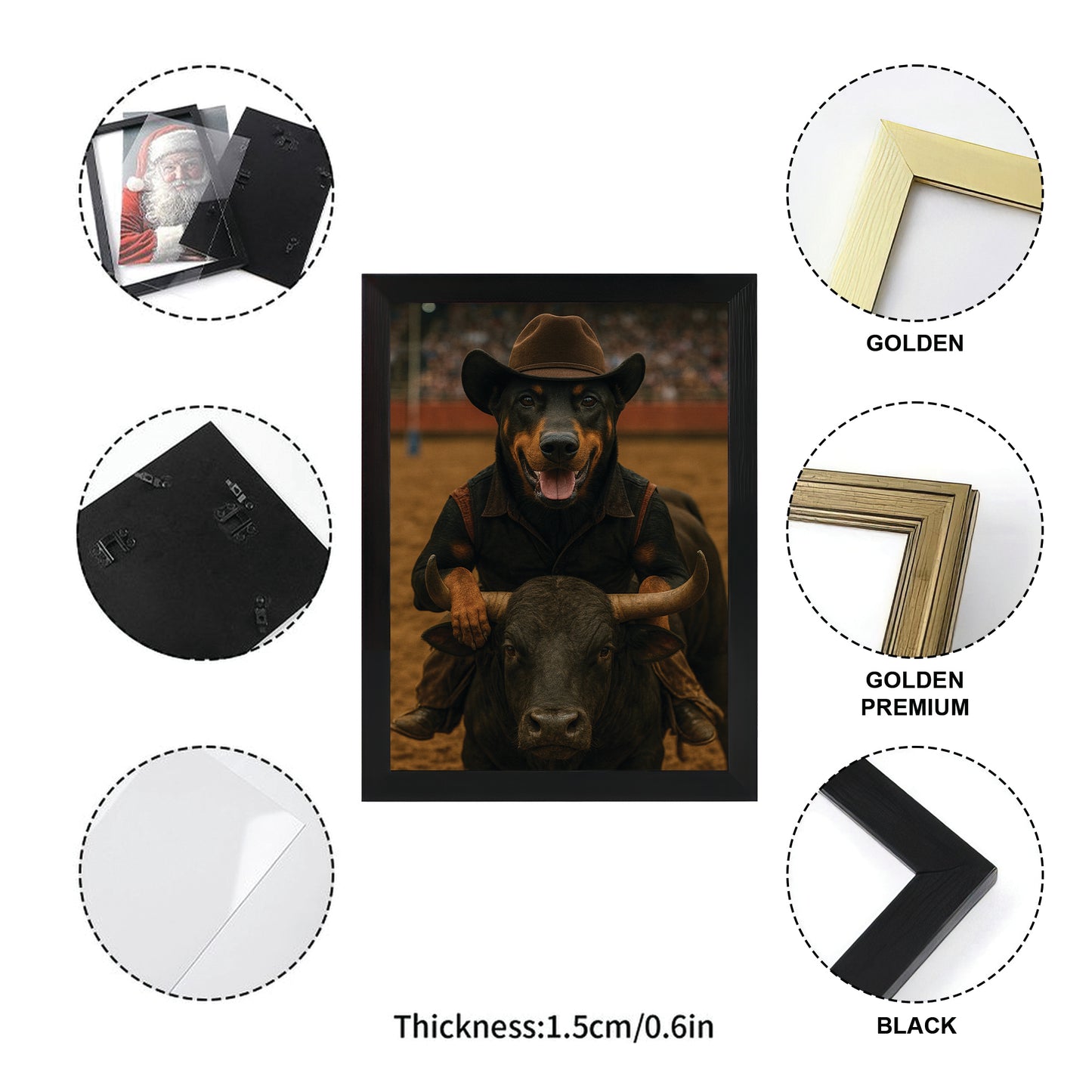 Custom Photo Bull Rider Cowboy Dog Canvas Framed Wall Art Gift For Dog Lovers
