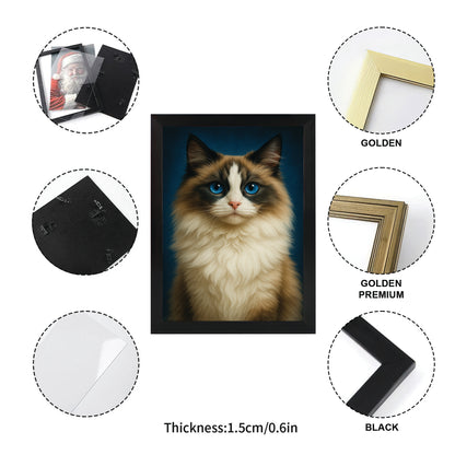 Custom Cat Deep Blue Canvas Framed Wall Art