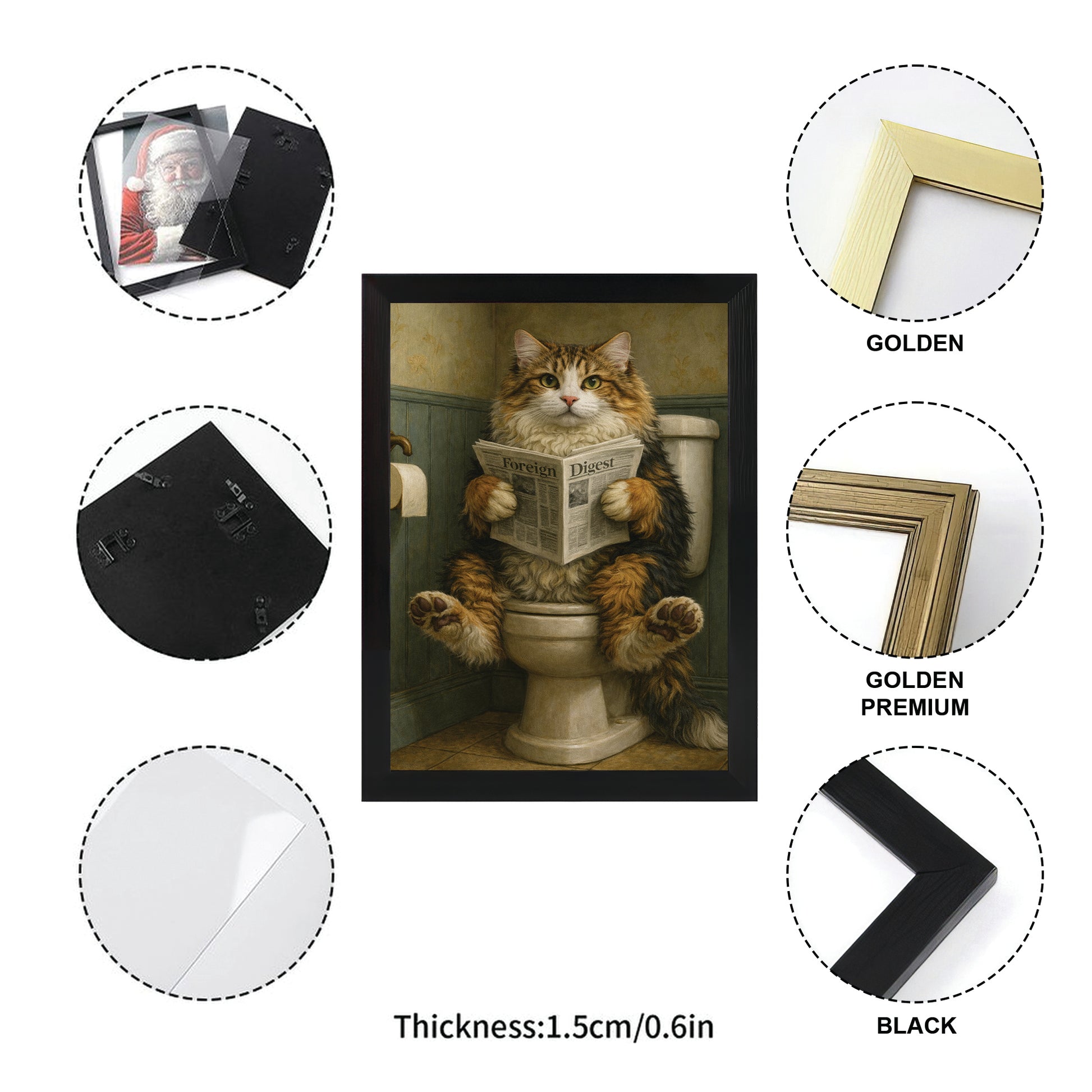 Custom Photo Cat In Bathroom Style 2 Canvas Framed Wall Art Gift For Cat Lovers
