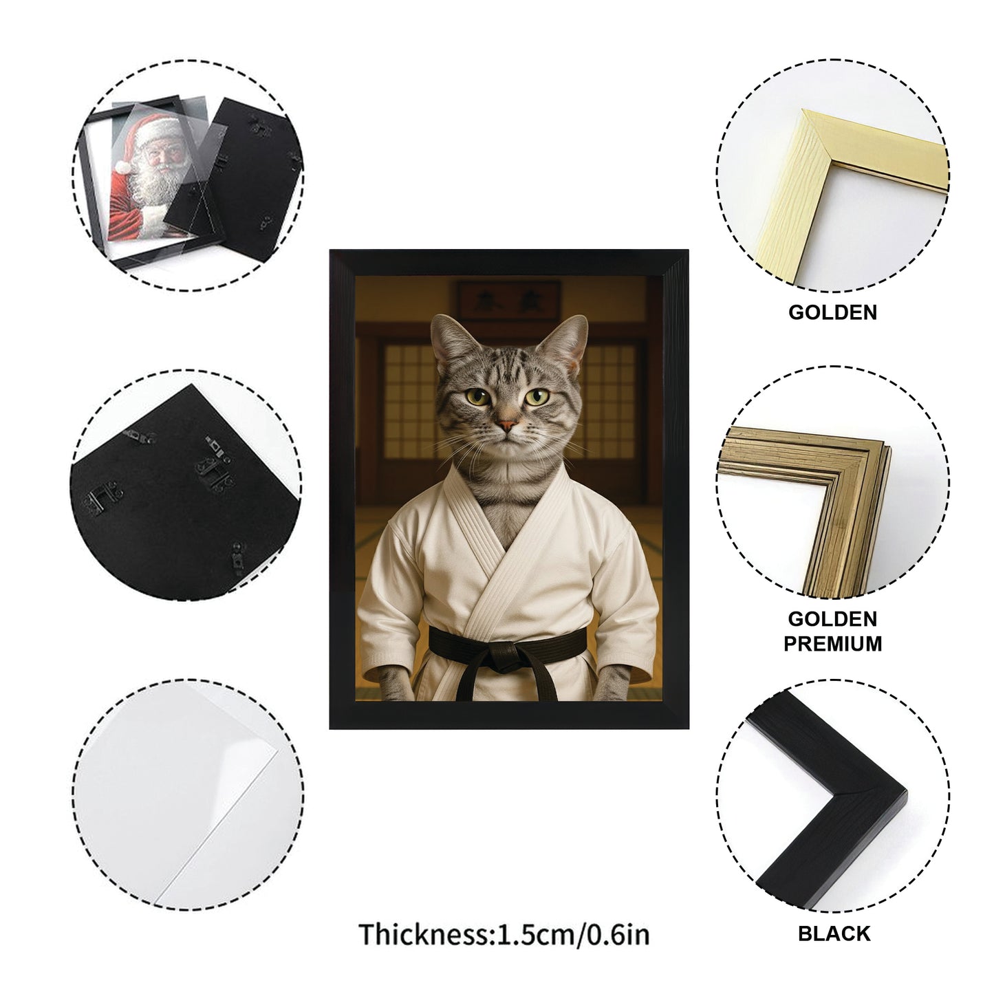 Custom Photo Karate Cat Canvas Framed Wall Art  Gift For Cat Lovers