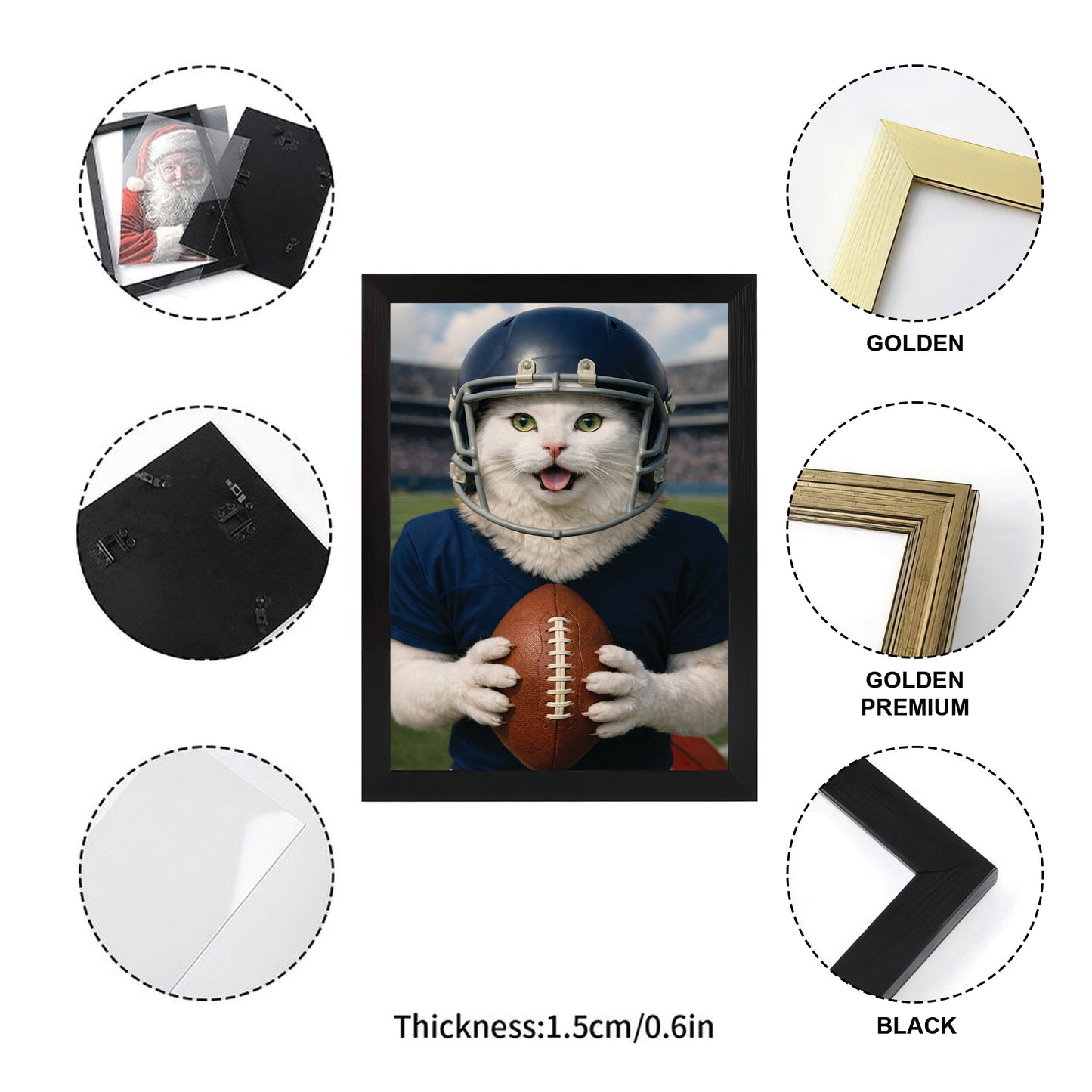 Custom Photo Footaball Cat Canvas Framed Wall Art  Gift For Cat Lovers