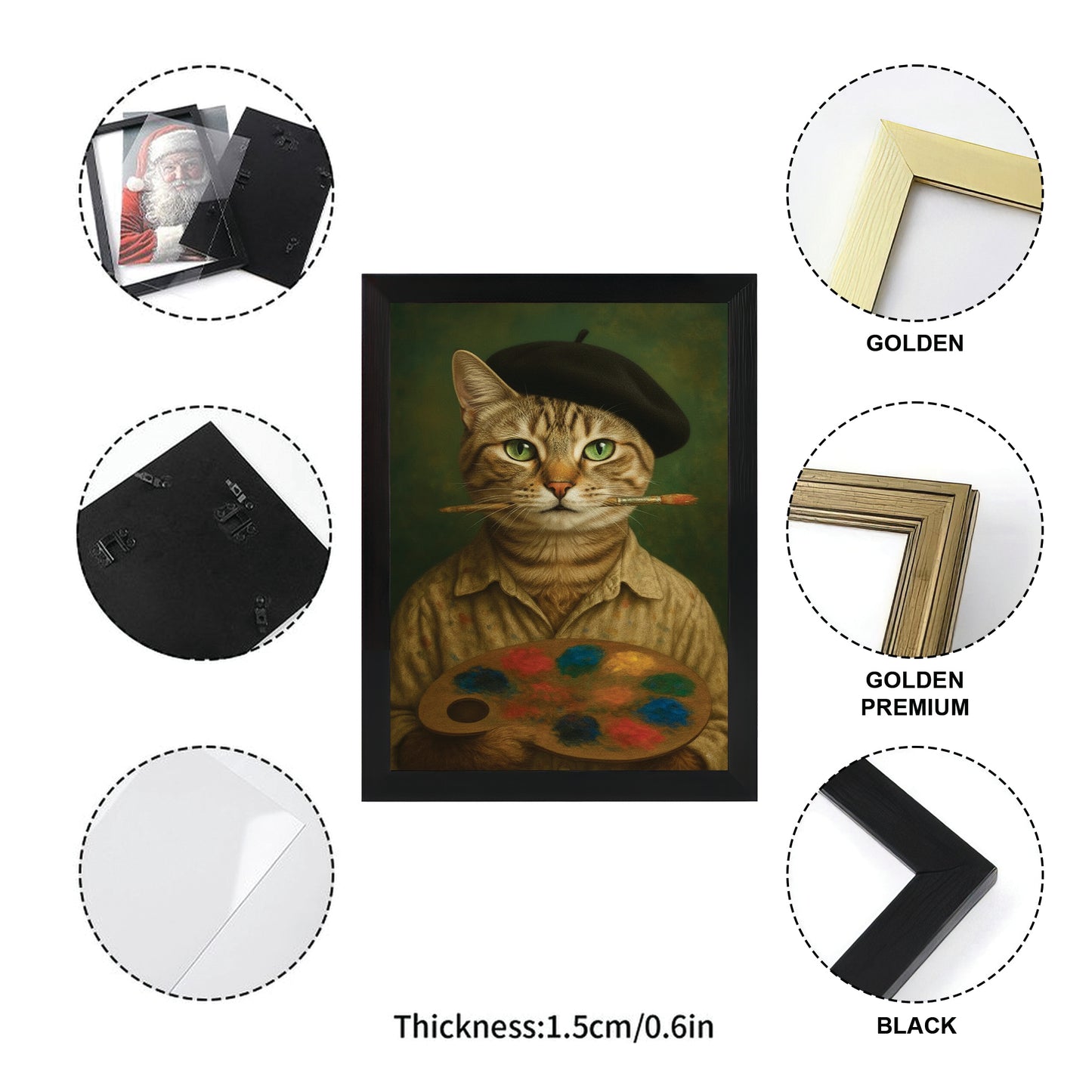 Custom Photo Artist Cat Canvas Framed Wall Art Gift For Cat Lovers