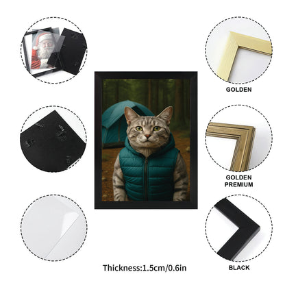 Custom Photo Cat Camping Canvas Framed Wall Art  Gift For Cat Lovers