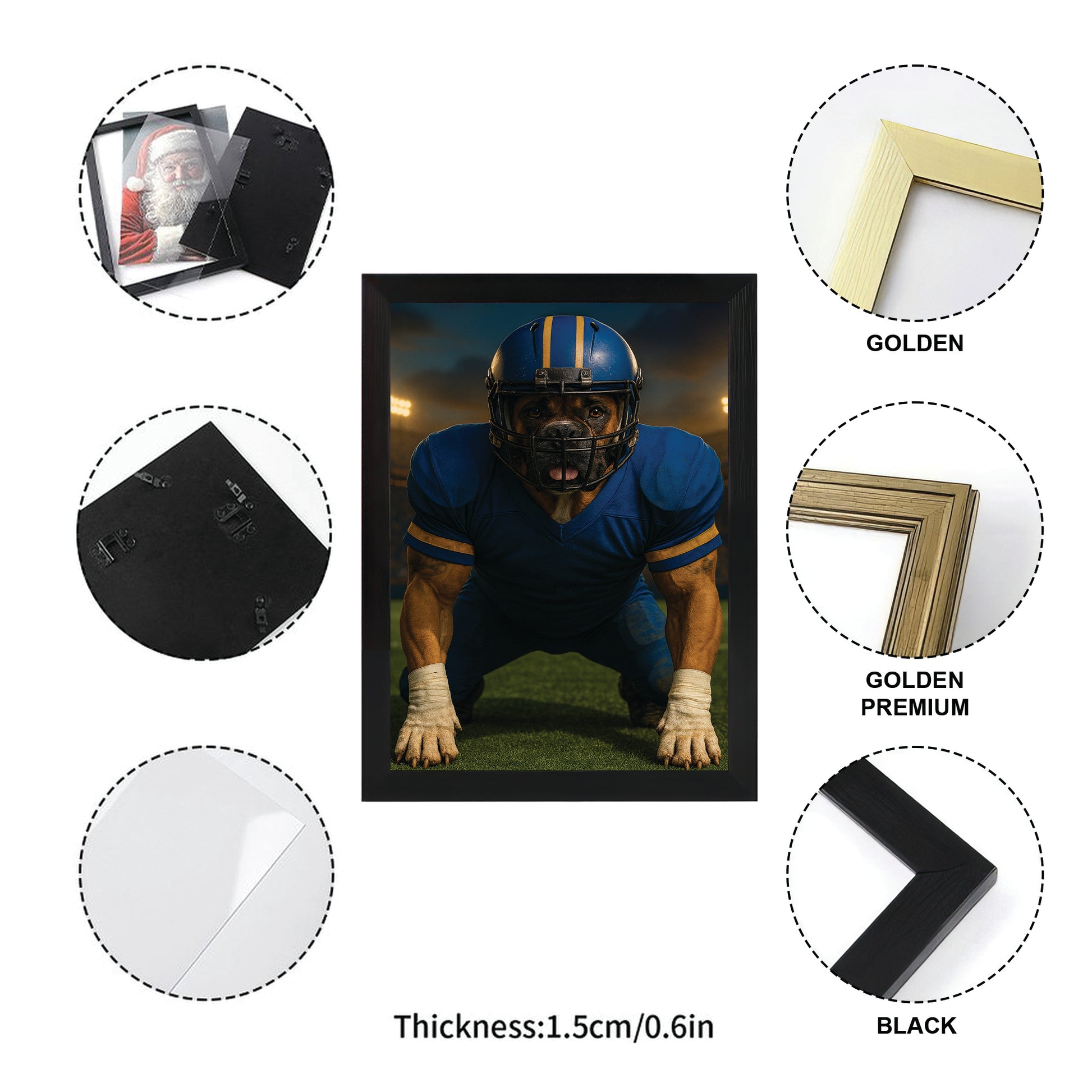 Custom Photo Football Player 2 Dog Canvas Framed Wall Art Gift For Dog Lovers