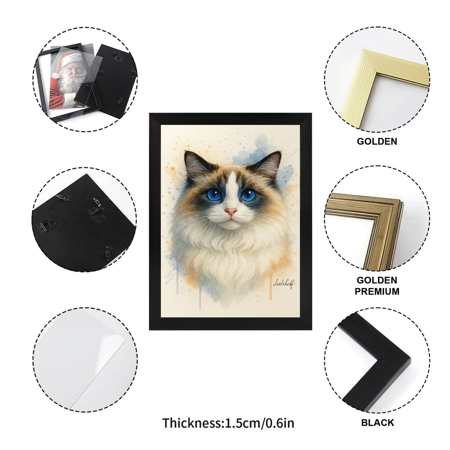 Custom Photo Cat Watercolor Artwork Canvas Framed Wall Art