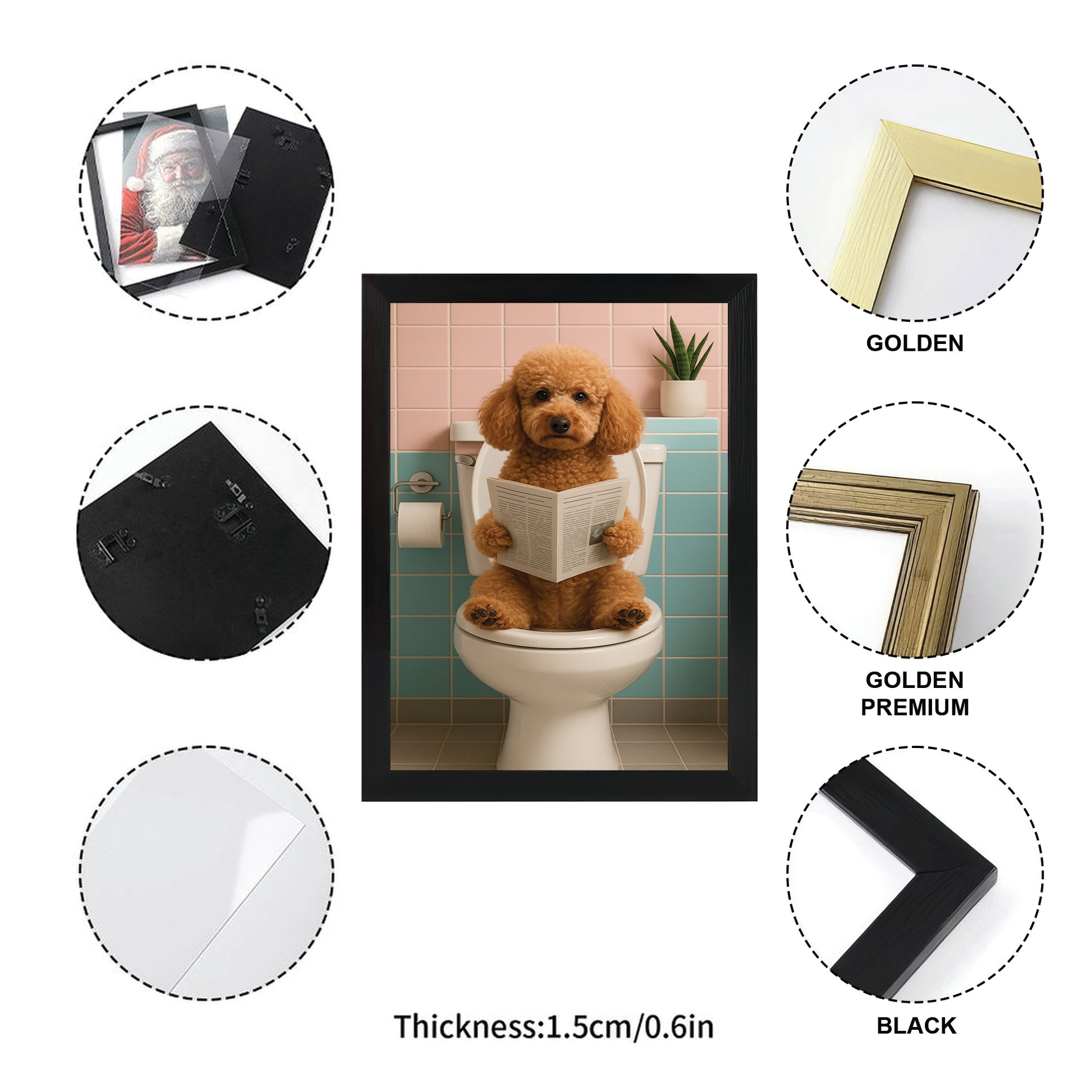 Custom Photo Dog Bathroom Style 8 Canvas Framed Wall Art Gift For Dog Lovers