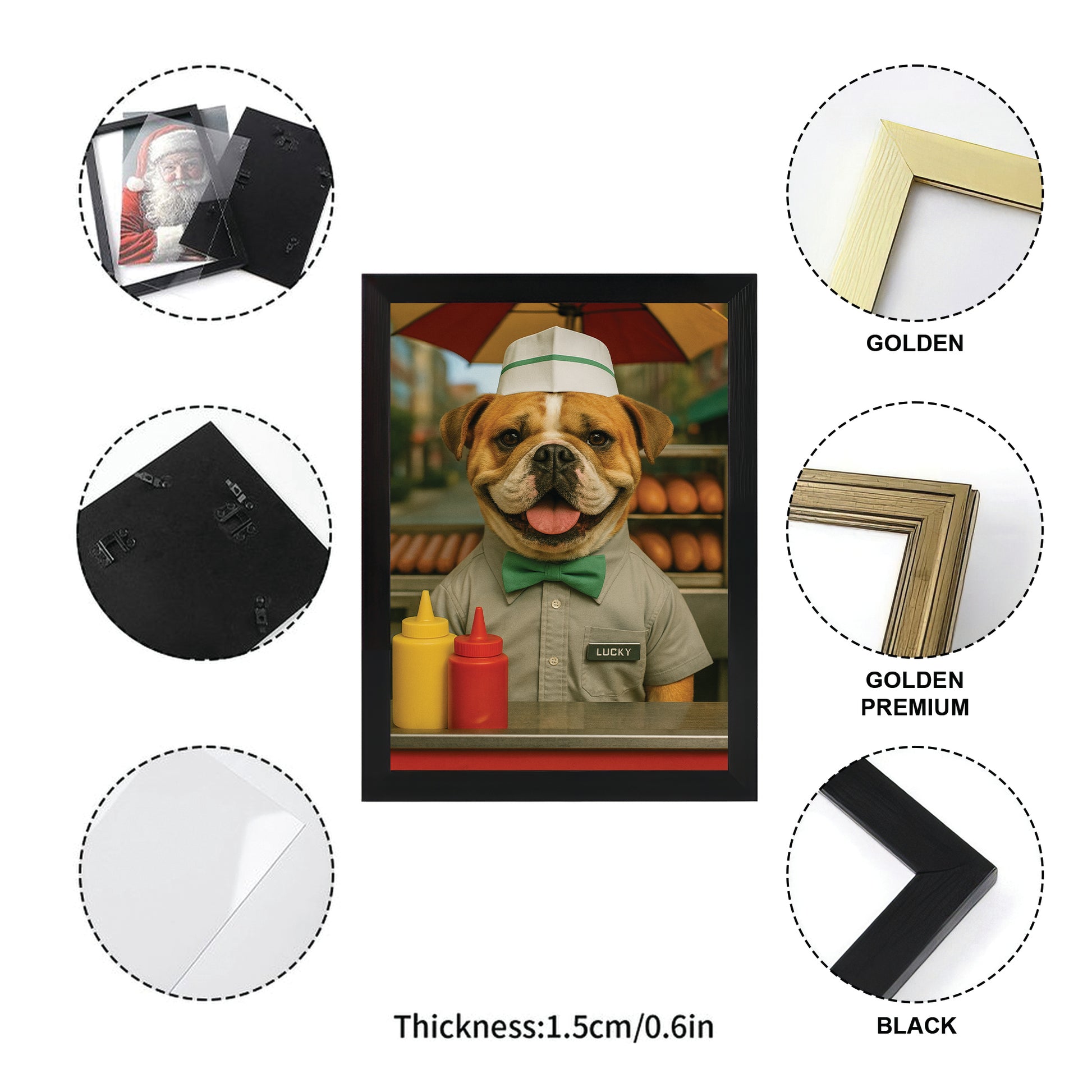 Custom Photo Hot Dog Canvas Framed Wall Art Gift For Dog Lovers