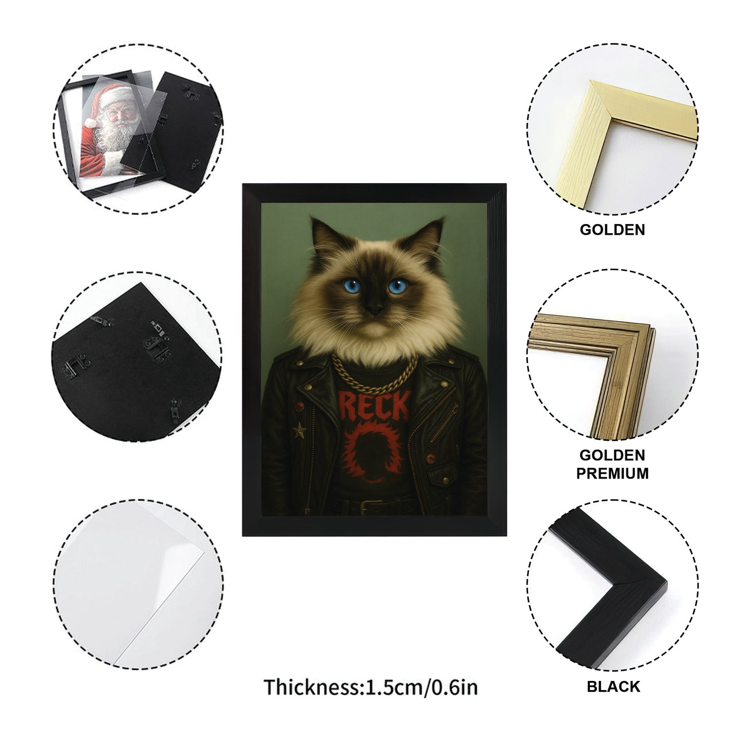 Custom Photo Rock n Roll Cat Canvas Framed Wall Art _ Gift For Cat Lovers