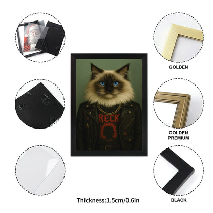Custom Photo Rock n Roll Cat Canvas Framed Wall Art _ Gift For Cat Lovers