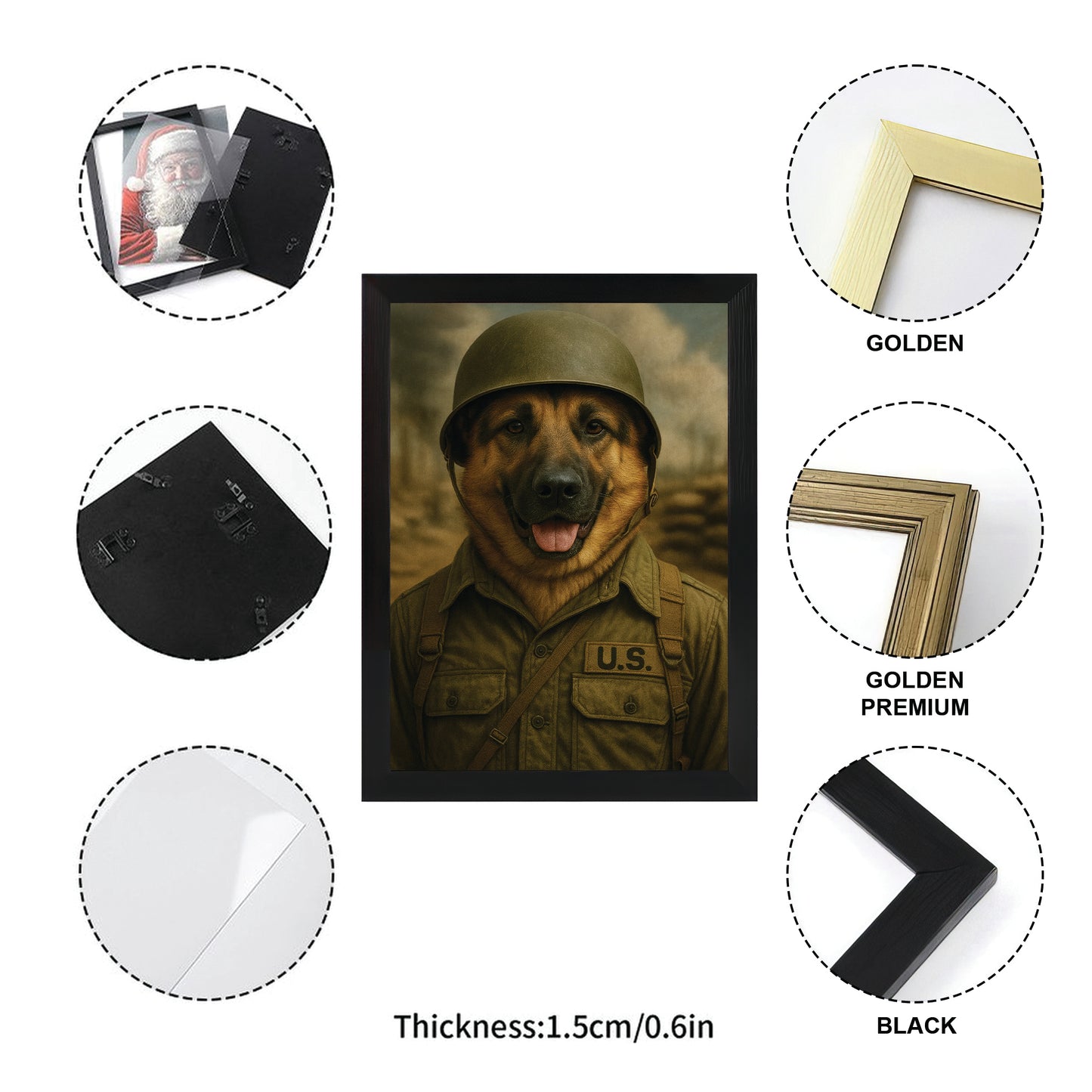 Custom Photo Military Dog Canvas Framed Wall Art Gift For Dog Lovers