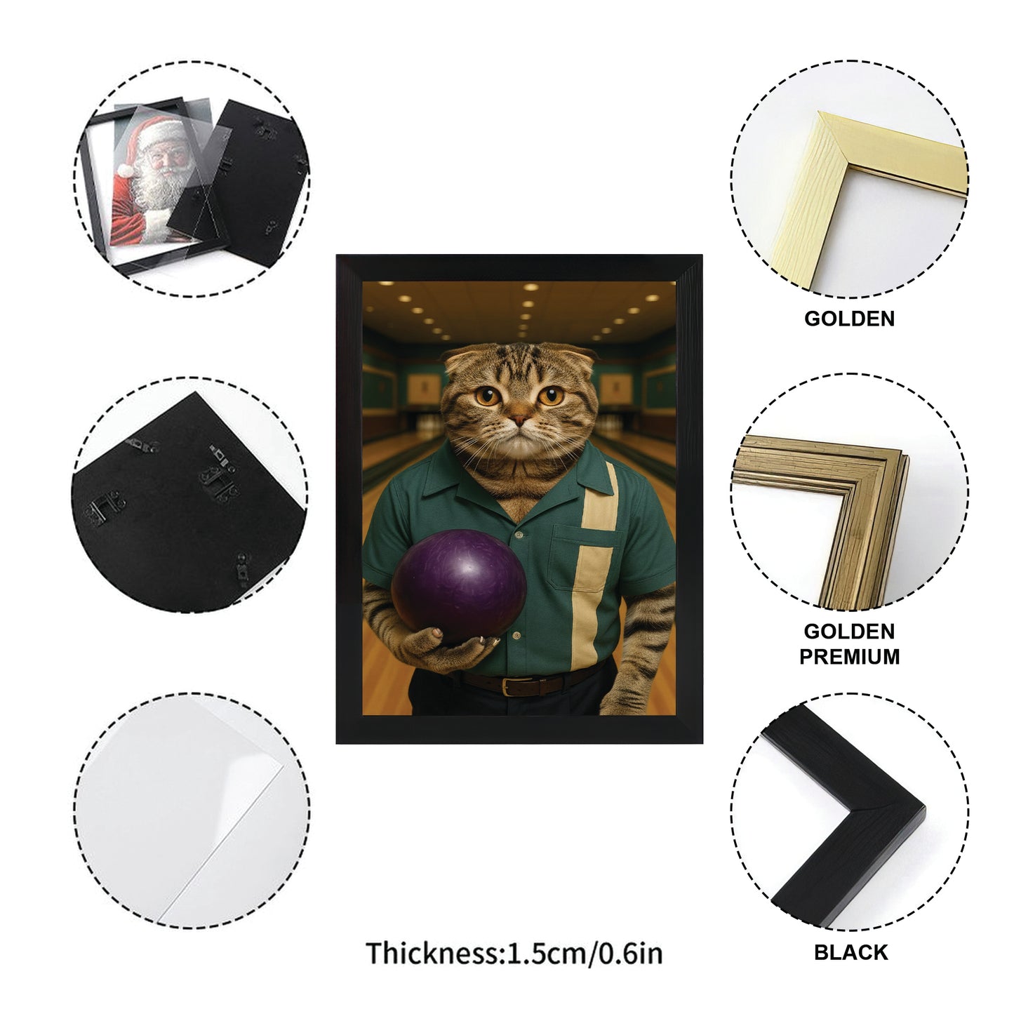 Custom Photo Bowling Cat Canvas Framed Wall Art Gift For Cat Lovers