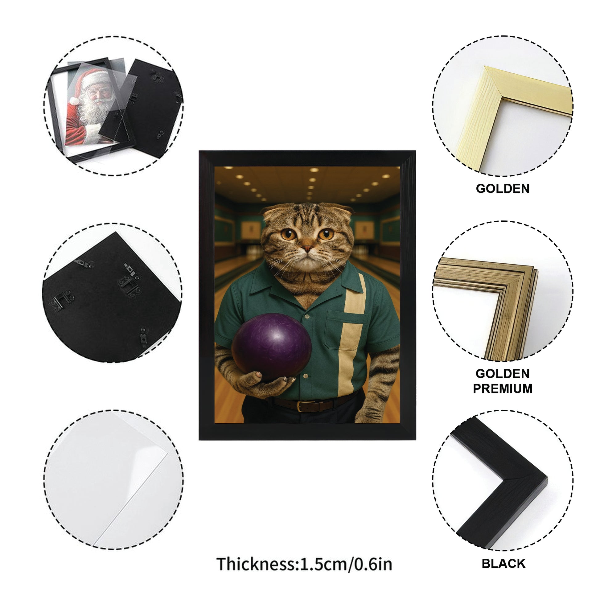 Custom Photo Bowling Cat Canvas Framed Wall Art Gift For Cat Lovers
