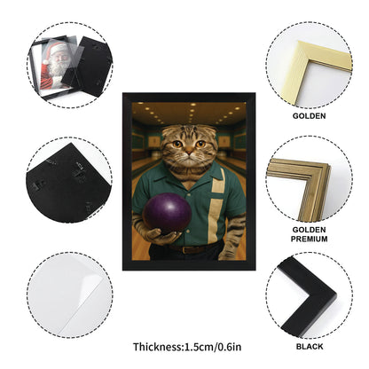 Custom Photo Bowling Cat Canvas Framed Wall Art Gift For Cat Lovers