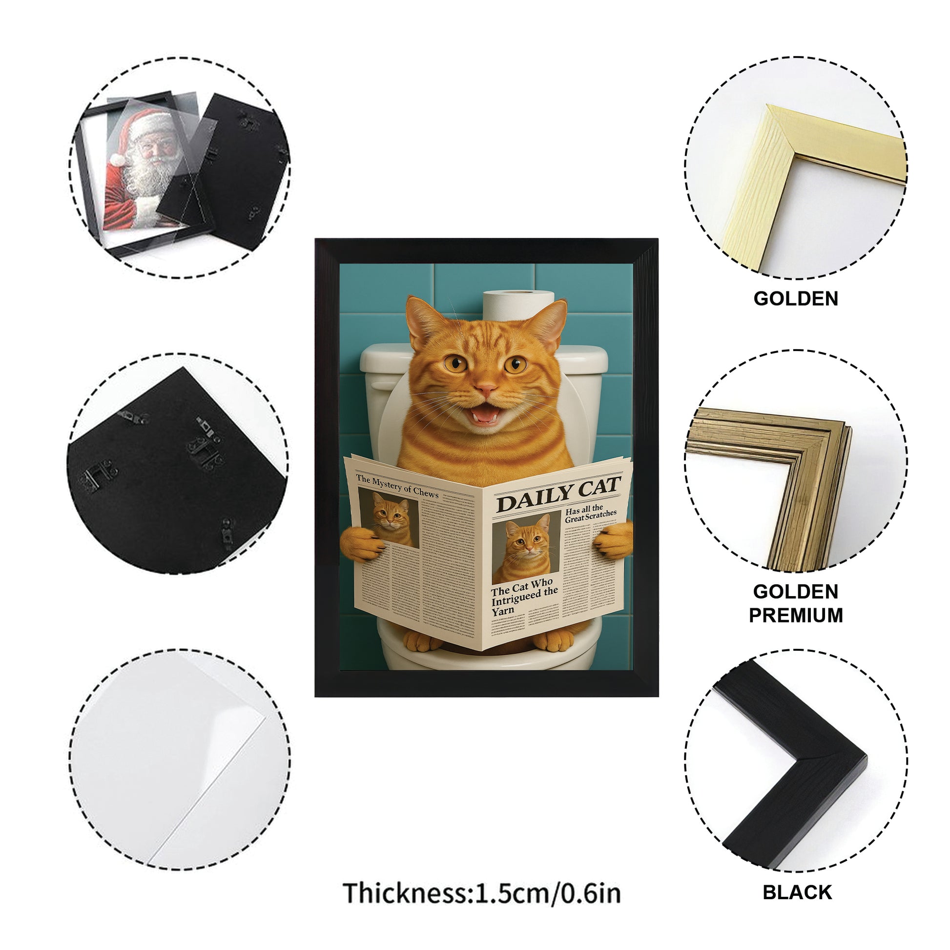 Custom Photo Cat Toilet Bathroom Canvas Framed Wall Art Wall Art