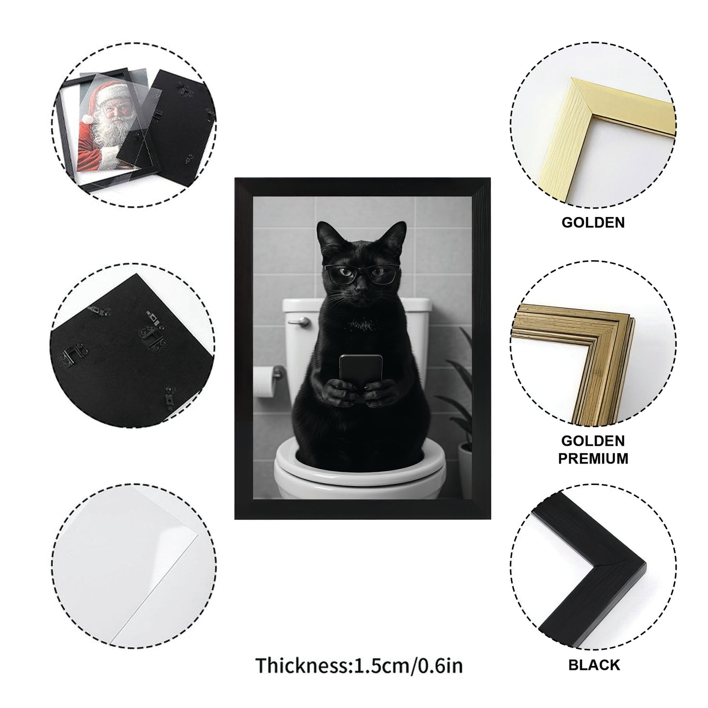 Custom Photo Cat Bathroom Style 14 Canvas Framed Wall Art Gift For Cat Lovers