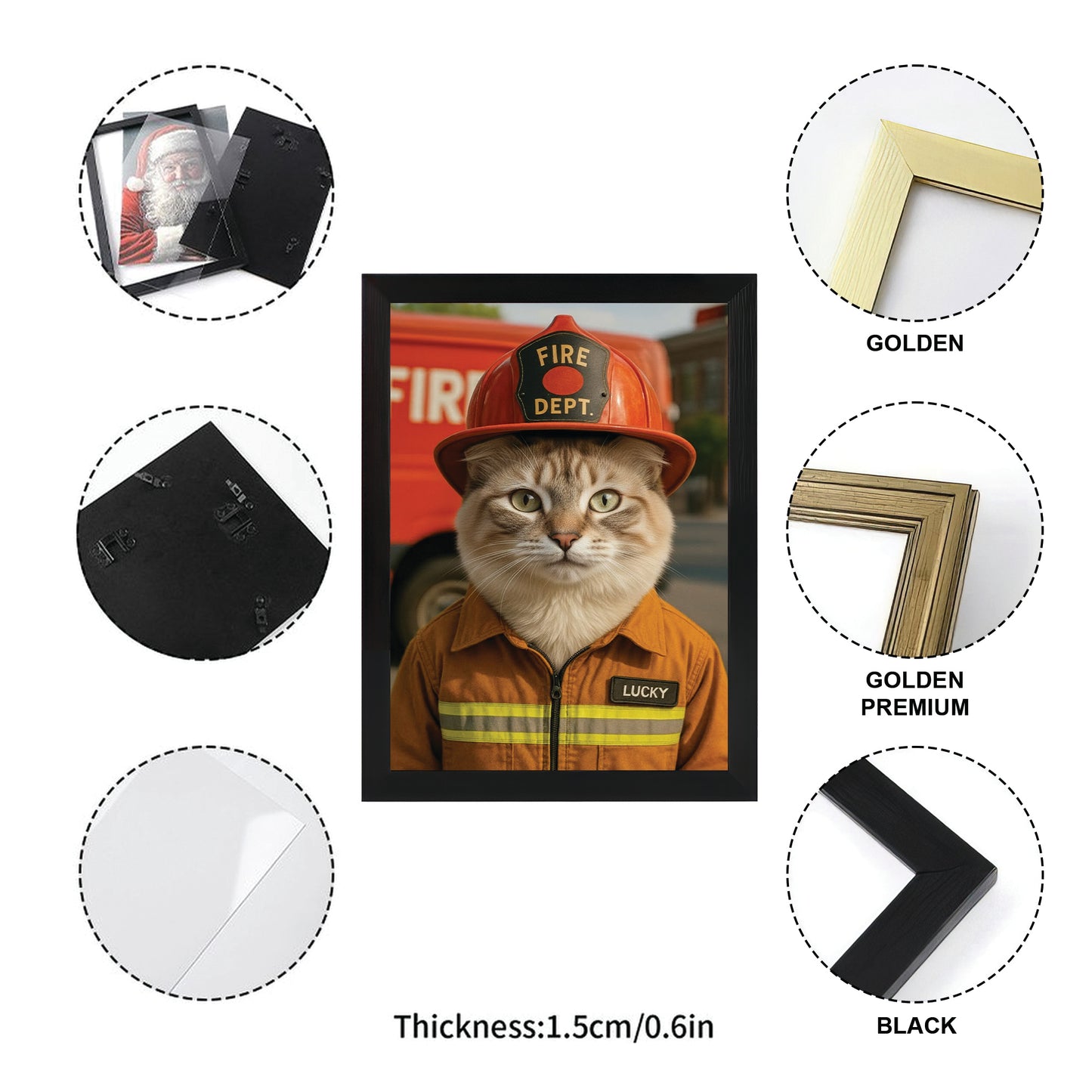 Custom Photo Fire Fighter Cat Canvas Framed Wall Art  Gift For Cat Lovers