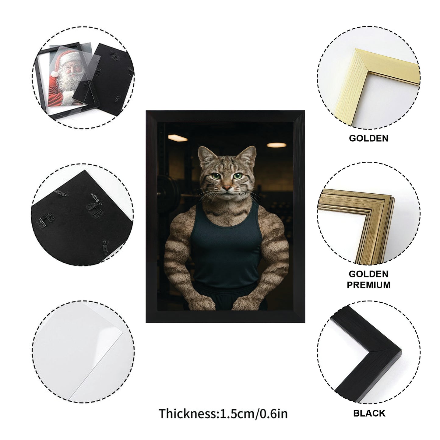 Custom Photo Body Builder Cat Canvas Framed Wall Art Gift For Cat Lovers