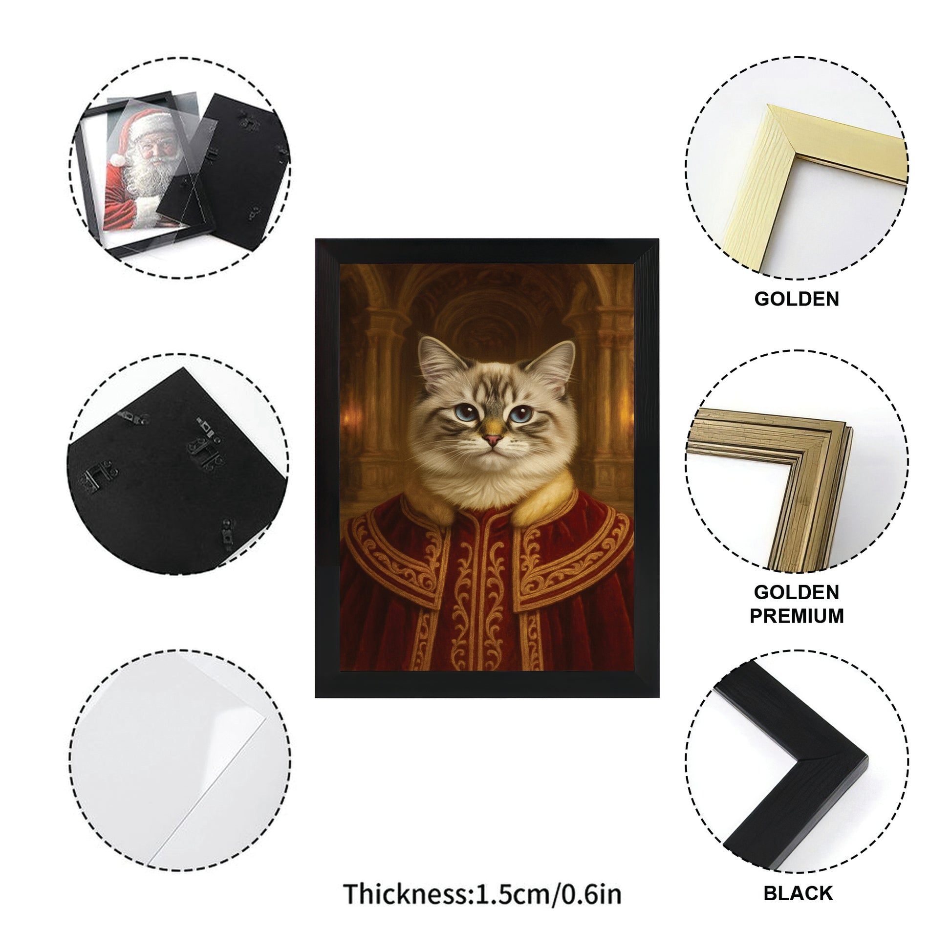 Custom Photo King Royal Cat Style 01 Canvas Framed Wall Art Gift For Cat Lovers