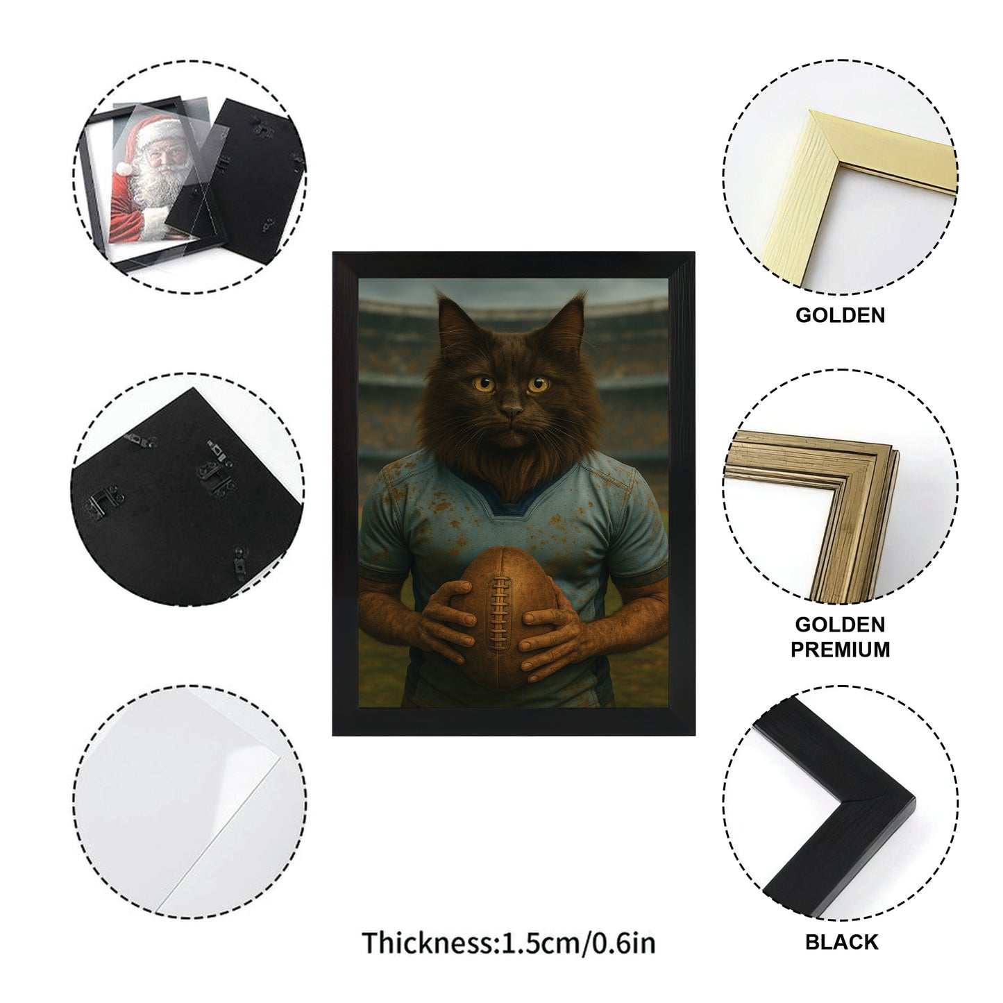 Custom Photo Rugby Cat Canvas Framed Wall Art Gift For Cat Lovers
