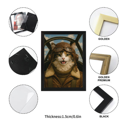 Custom Photo Pilot Cat Canvas Framed Wall Art Gift For Cat Lover