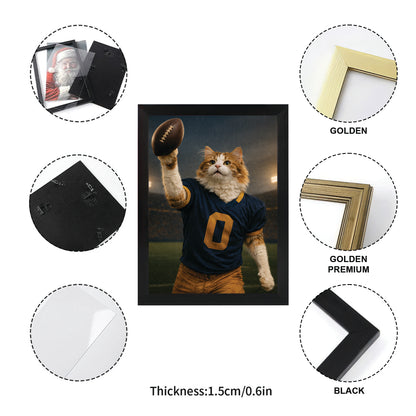 Custom Photo Football Player Canvas Framed Wall Art  Gift For Cat Lovers