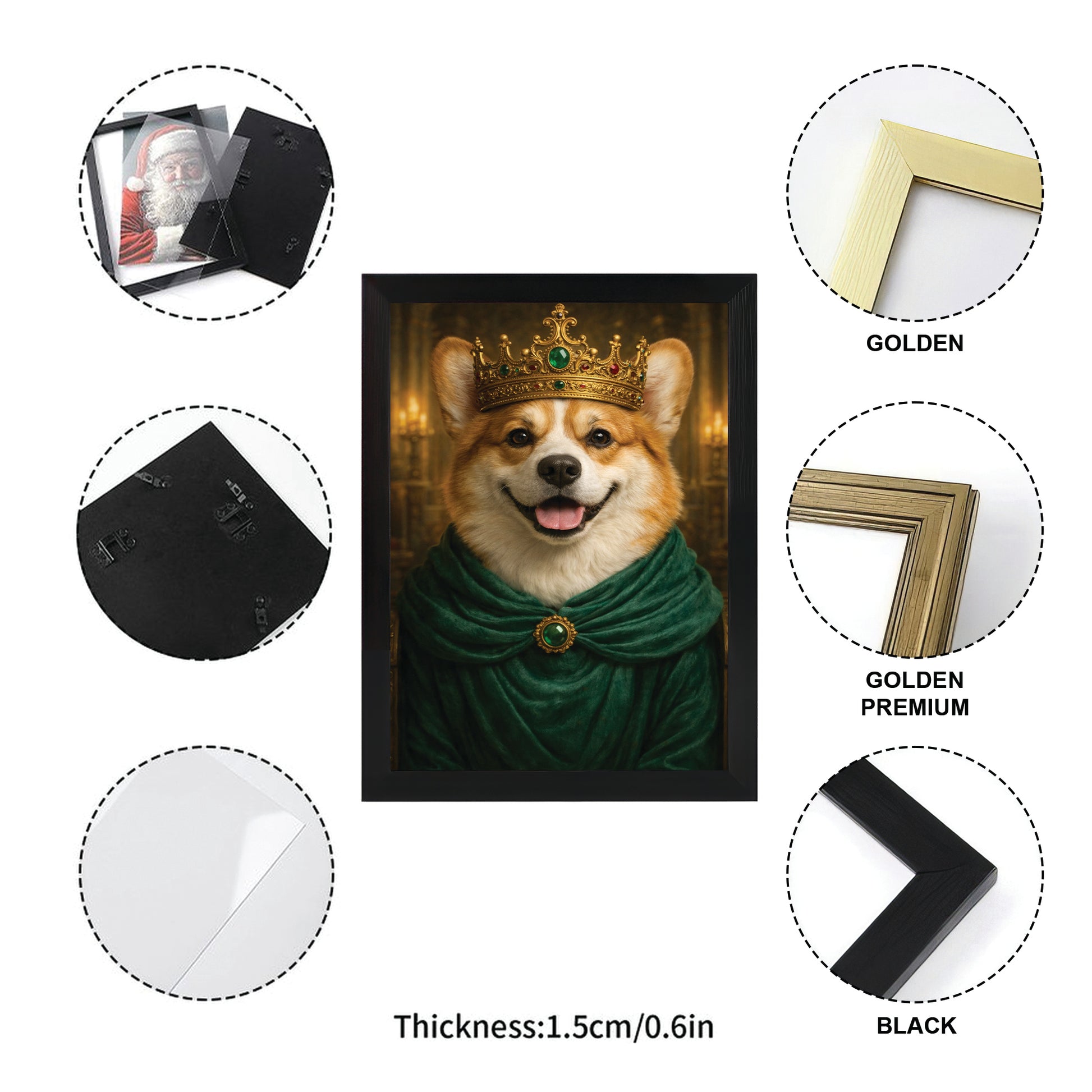 Custom Photo Royal King Queen Dog Canvas Framed Wall Art Gift For Dog Lovers