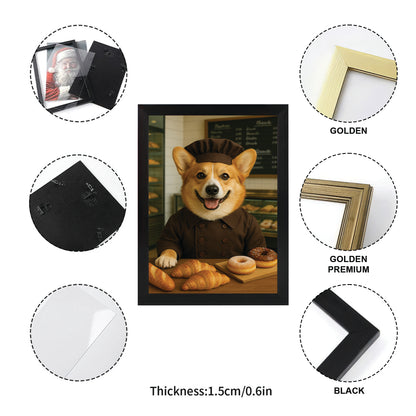 Custom Photo Baker Corgi Dog Canvas Framed Wall Art Gift For Dog Lovers