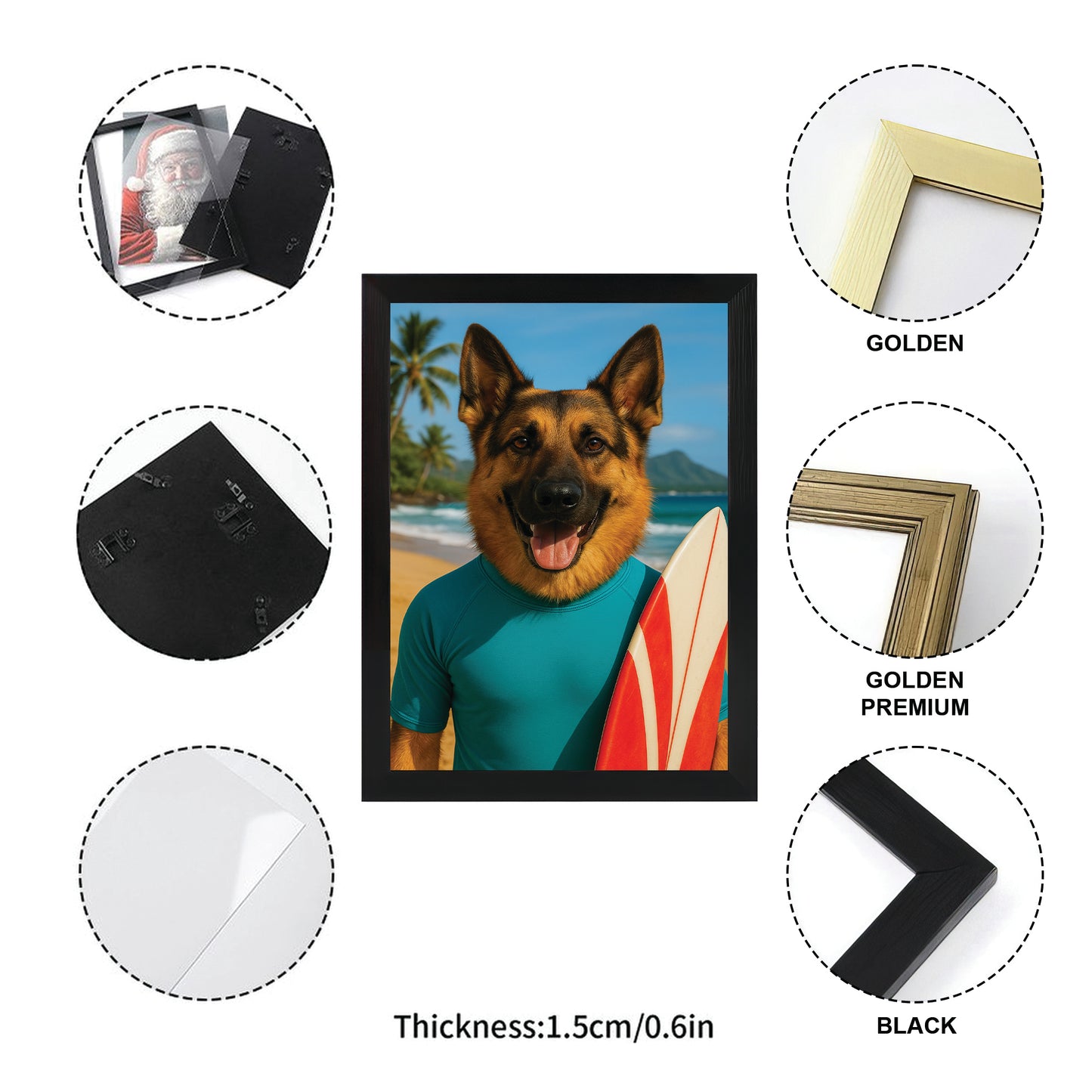 Custom Photo Surfer Beach Dog Canvas Framed Wall Art Gift For Dog Lovers