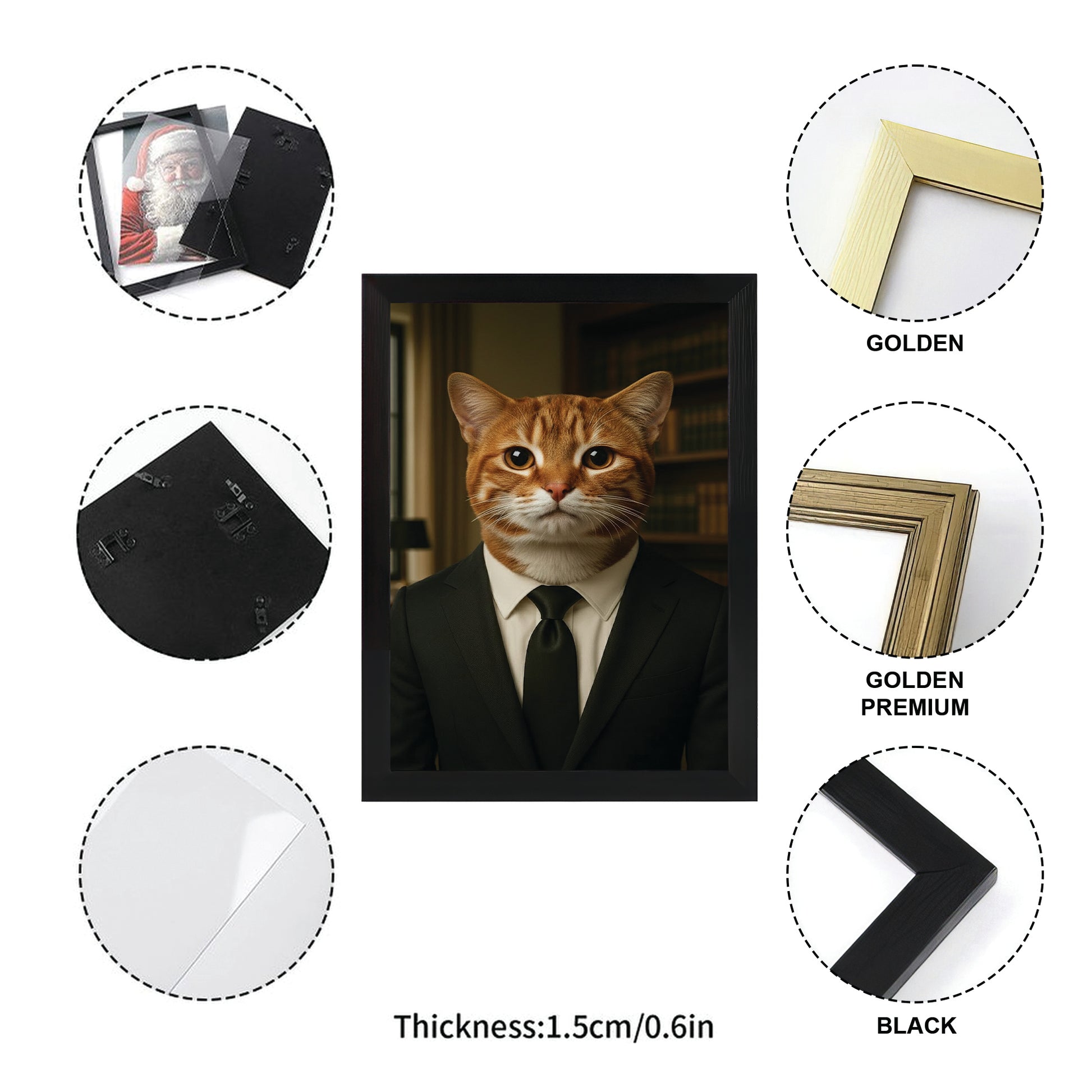 Custom Photo Business man Ceo Cat Canvas Framed Wall Art Gift For Cat Lovers