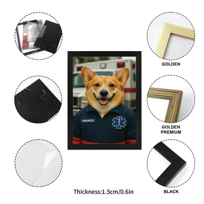 Custom Photo Paramedic Emt Dog Canvas Framed Wall Art Gift For Dog Lovers